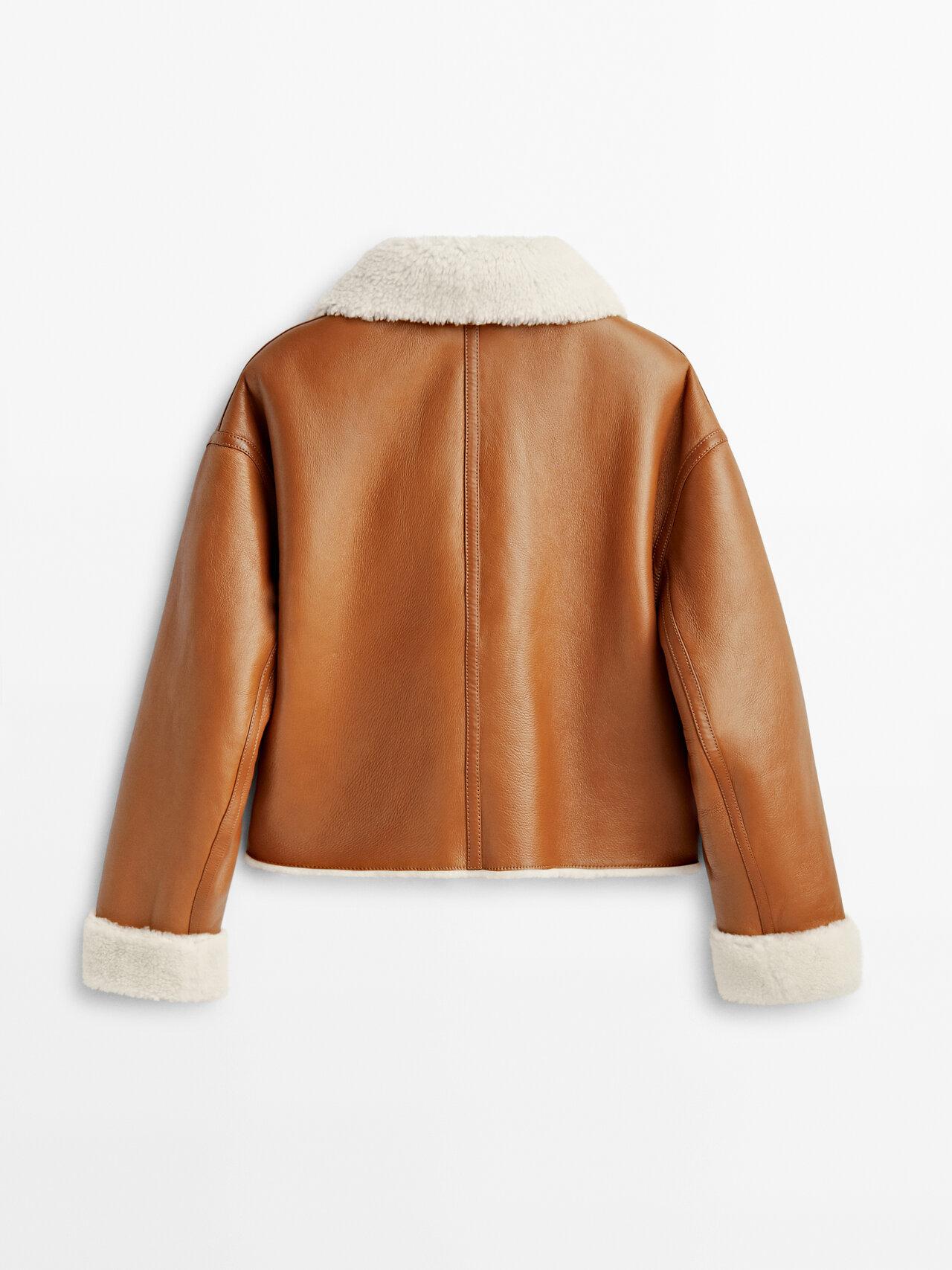 MASSIMO DUTTI Mouton Leather Jacket in Brown | Lyst
