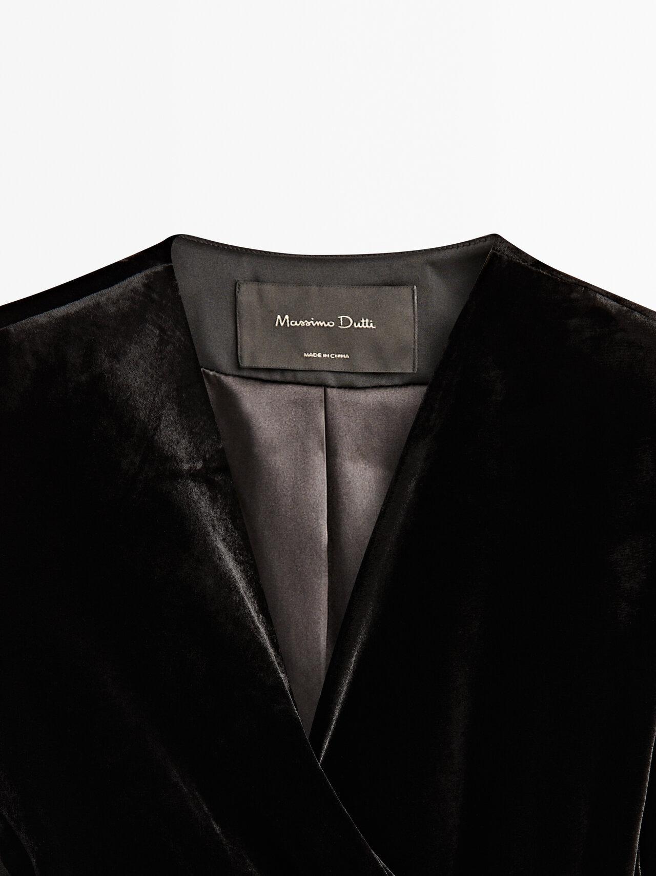 MASSIMO DUTTI Velvet Blazer With Tie Detail in Black | Lyst