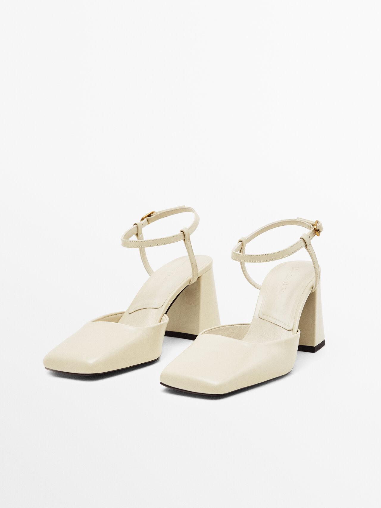 MASSIMO DUTTI High-heel Leather Shoes With Square Toe in Natural | Lyst