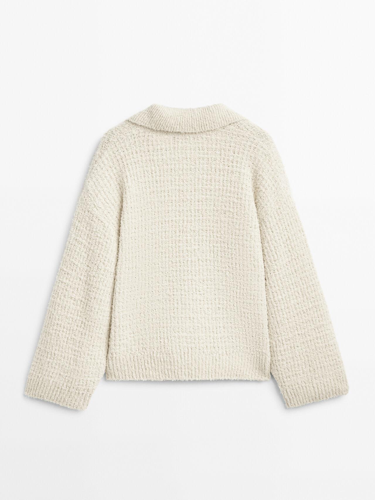 MASSIMO DUTTI Textured Knit Polo Collar Sweater in Natural | Lyst