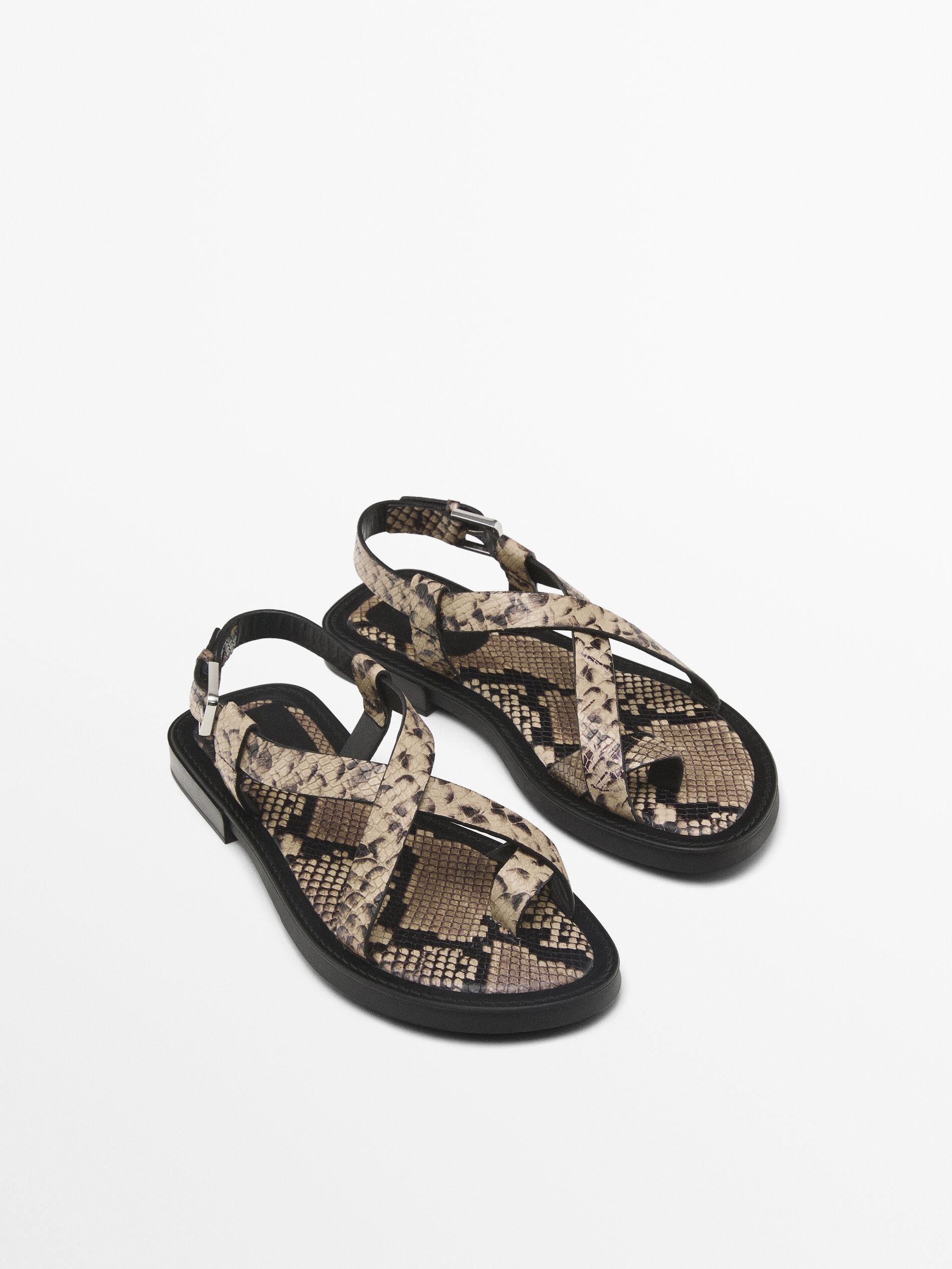 MASSIMO DUTTI Toe Divider Print Sandals in White | Lyst UK