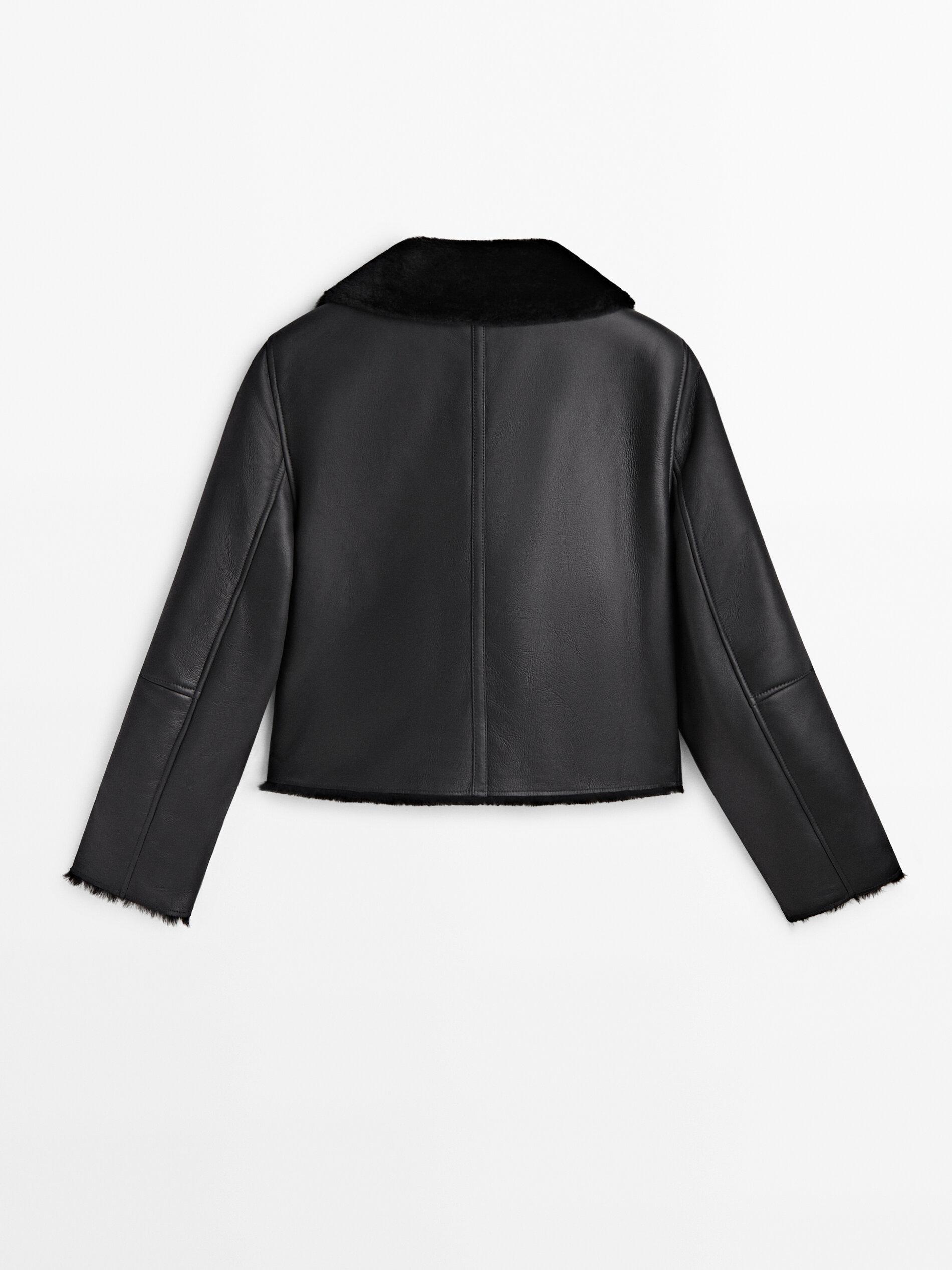 MASSIMO DUTTI Leather Mouton Jacket With Furskin Detail in Black | Lyst