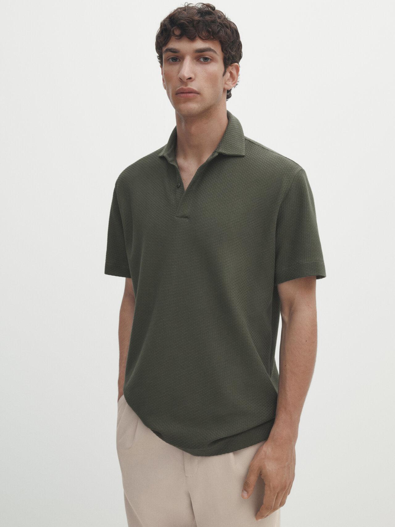 MASSIMO DUTTI 100% Cotton Polo Shirt Maxi-textured in Green for Men | Lyst