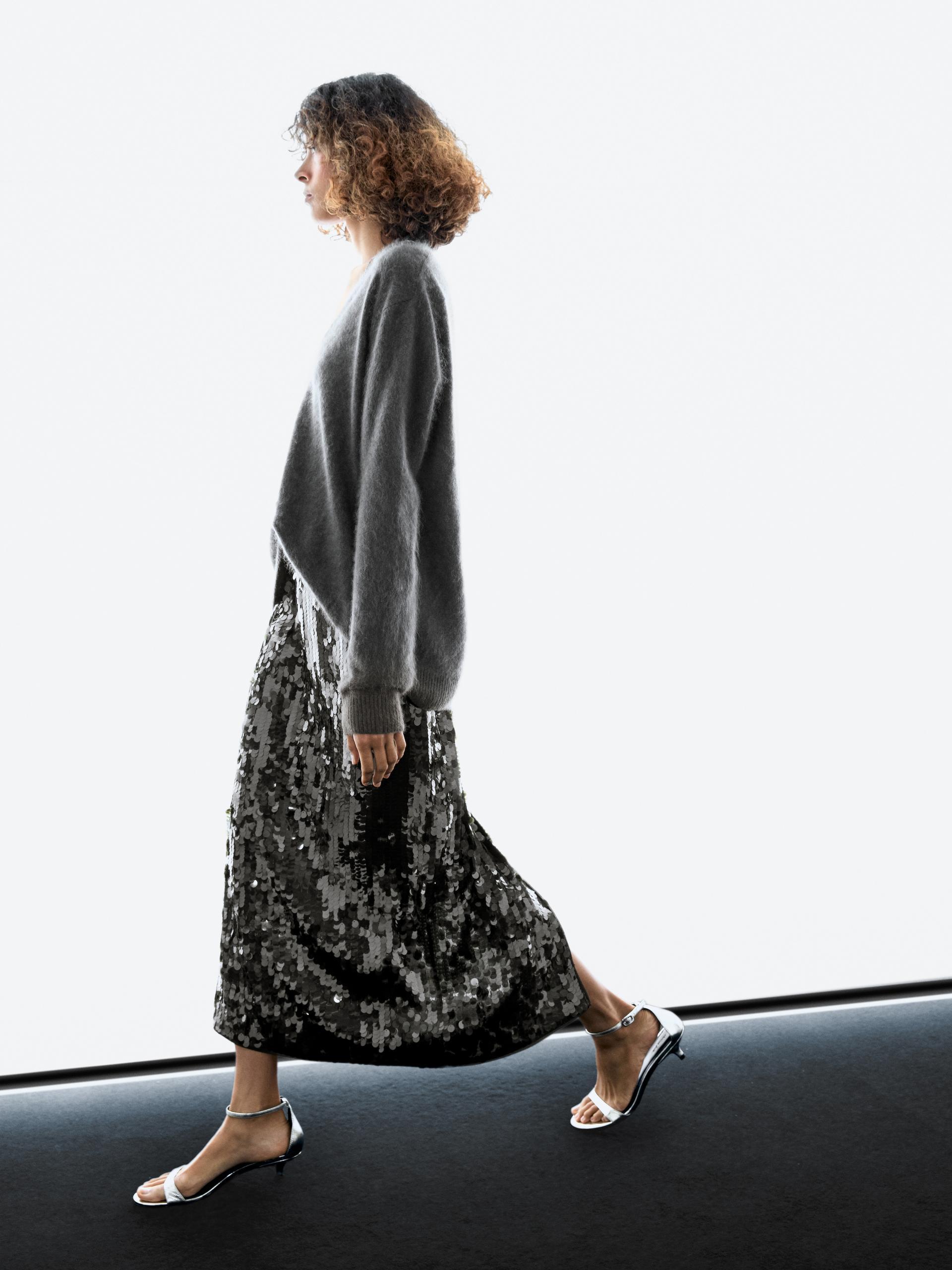 Jupe Mi-longue Massimo Dutti Grise Taille 6 – Coupe A-Line – Femme