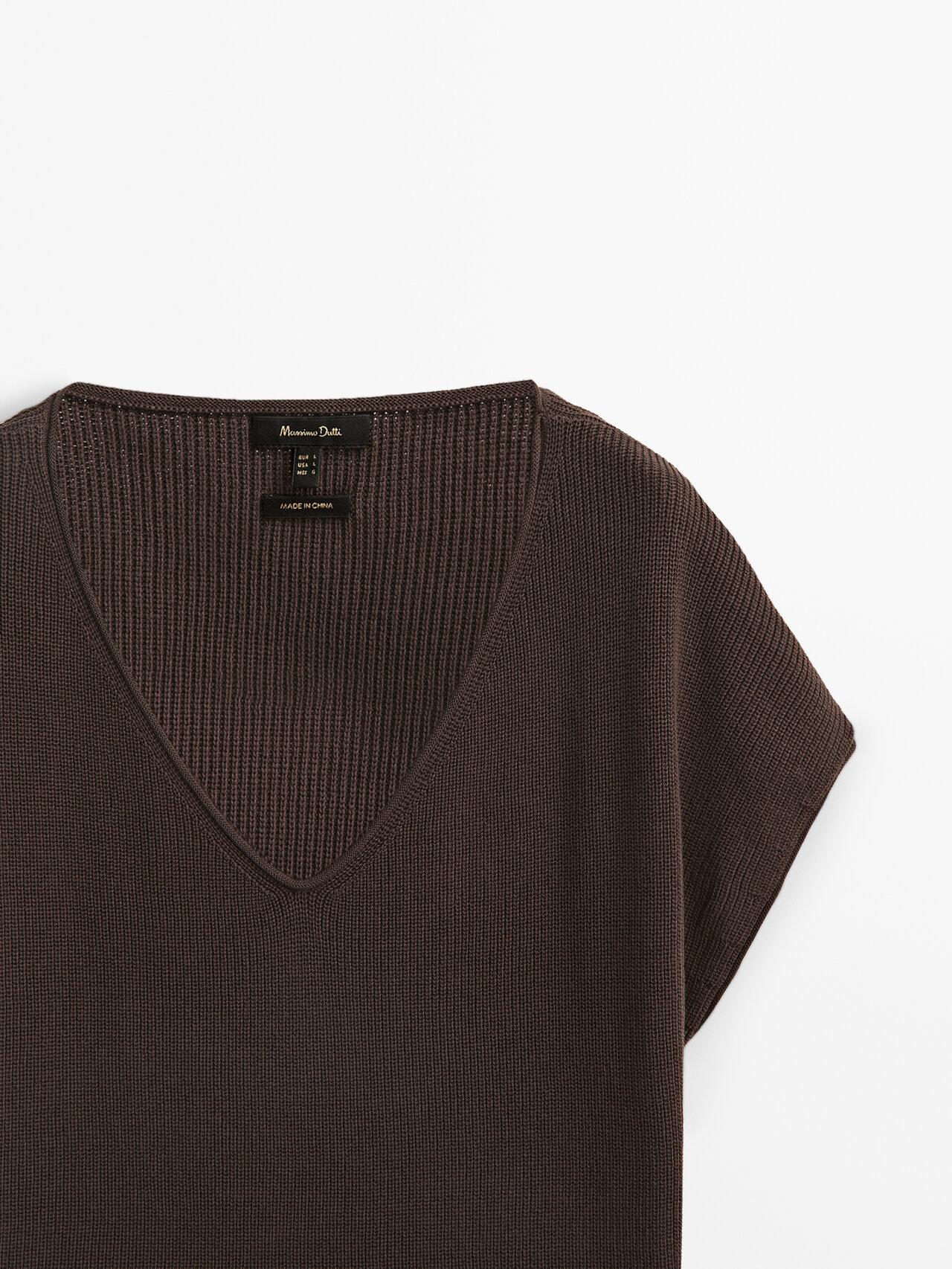 MASSIMO DUTTI V-neck Sweater With Short Sleeves in Brown | Lyst