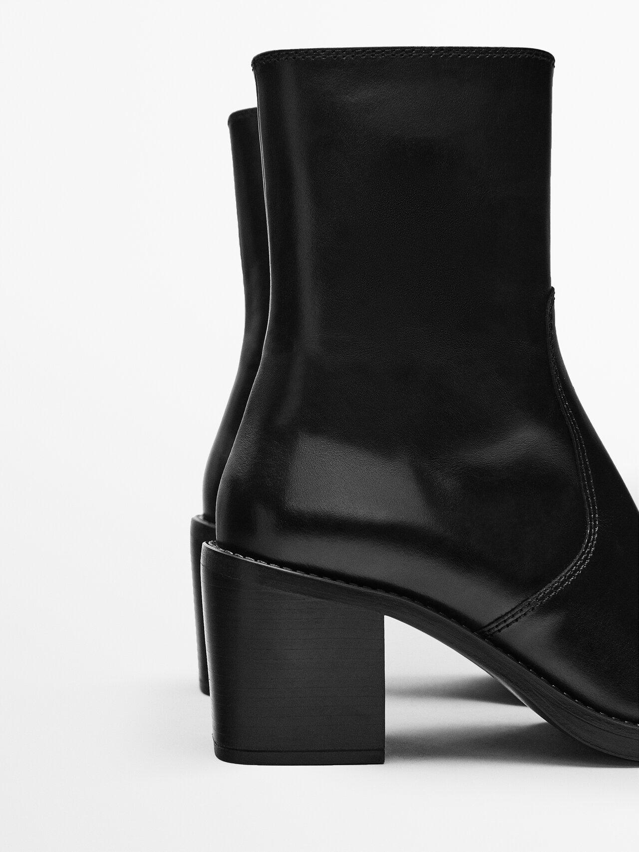 MASSIMO DUTTI Leather Square Heel Ankle Boots in Black | Lyst