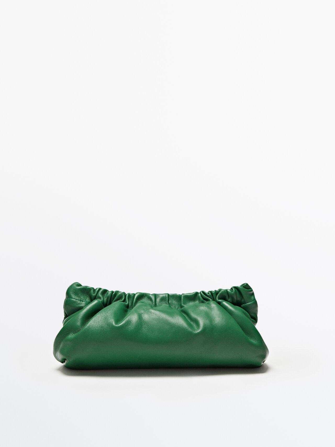 MASSIMO DUTTI Nappa Leather Bag With Gathered Details in Green | Lyst