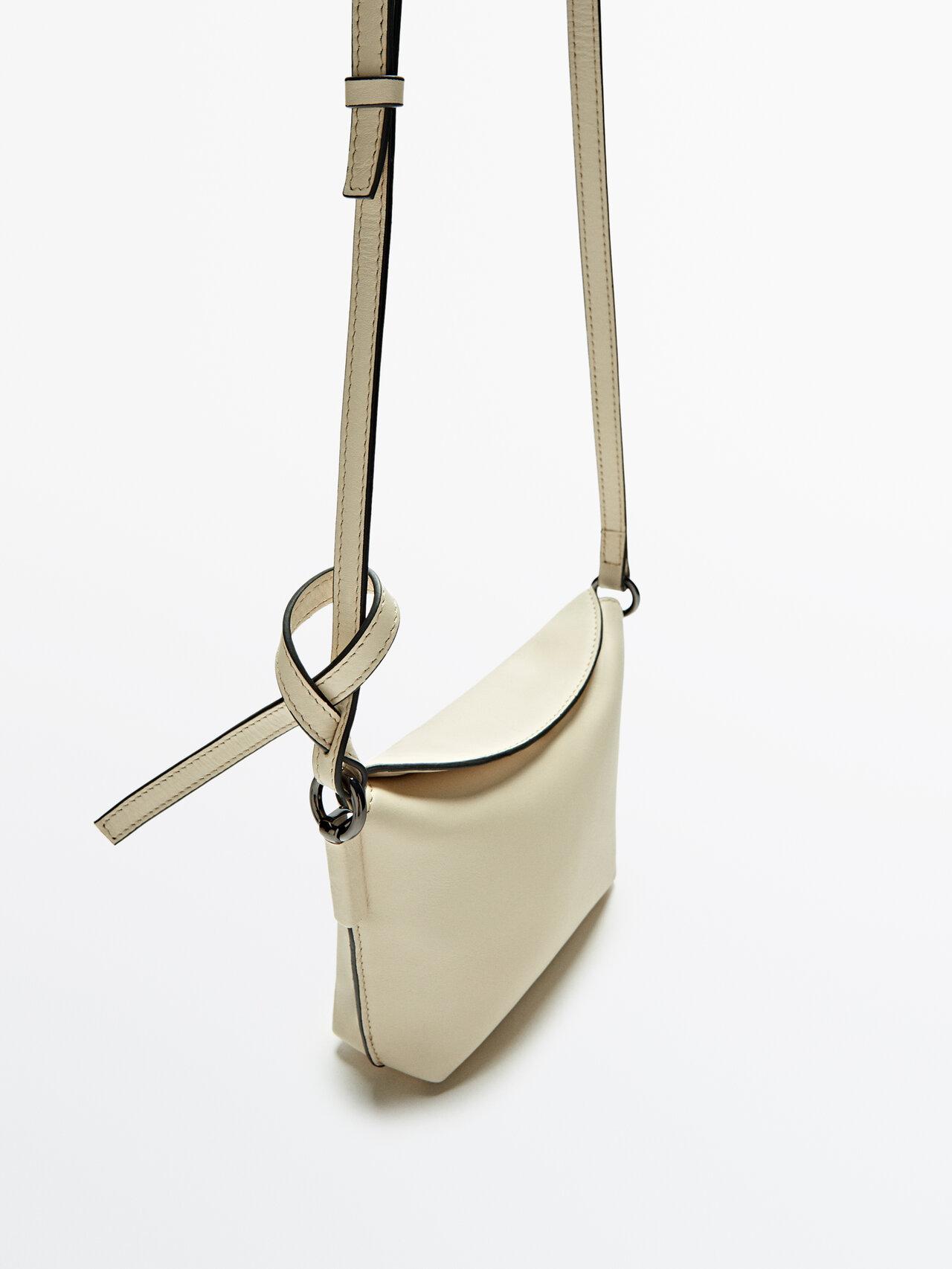 MASSIMO DUTTI Leather Crossbody Bag With Seam Details in Natural | Lyst