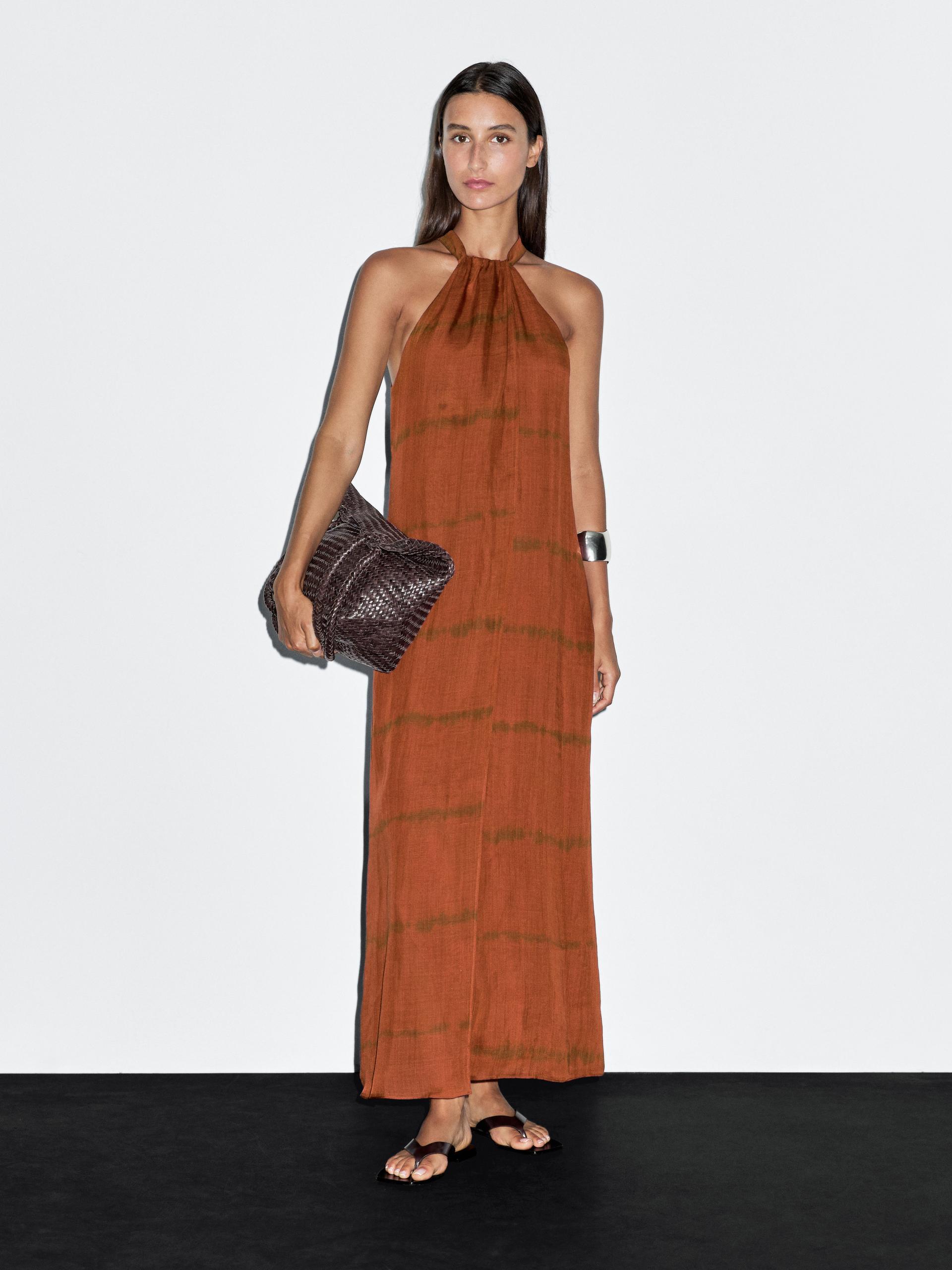 MASSIMO DUTTI Long Striped Halter Dress in White | Lyst MASSIMO DUTTI Long Striped Halter Dress in White | Lyst