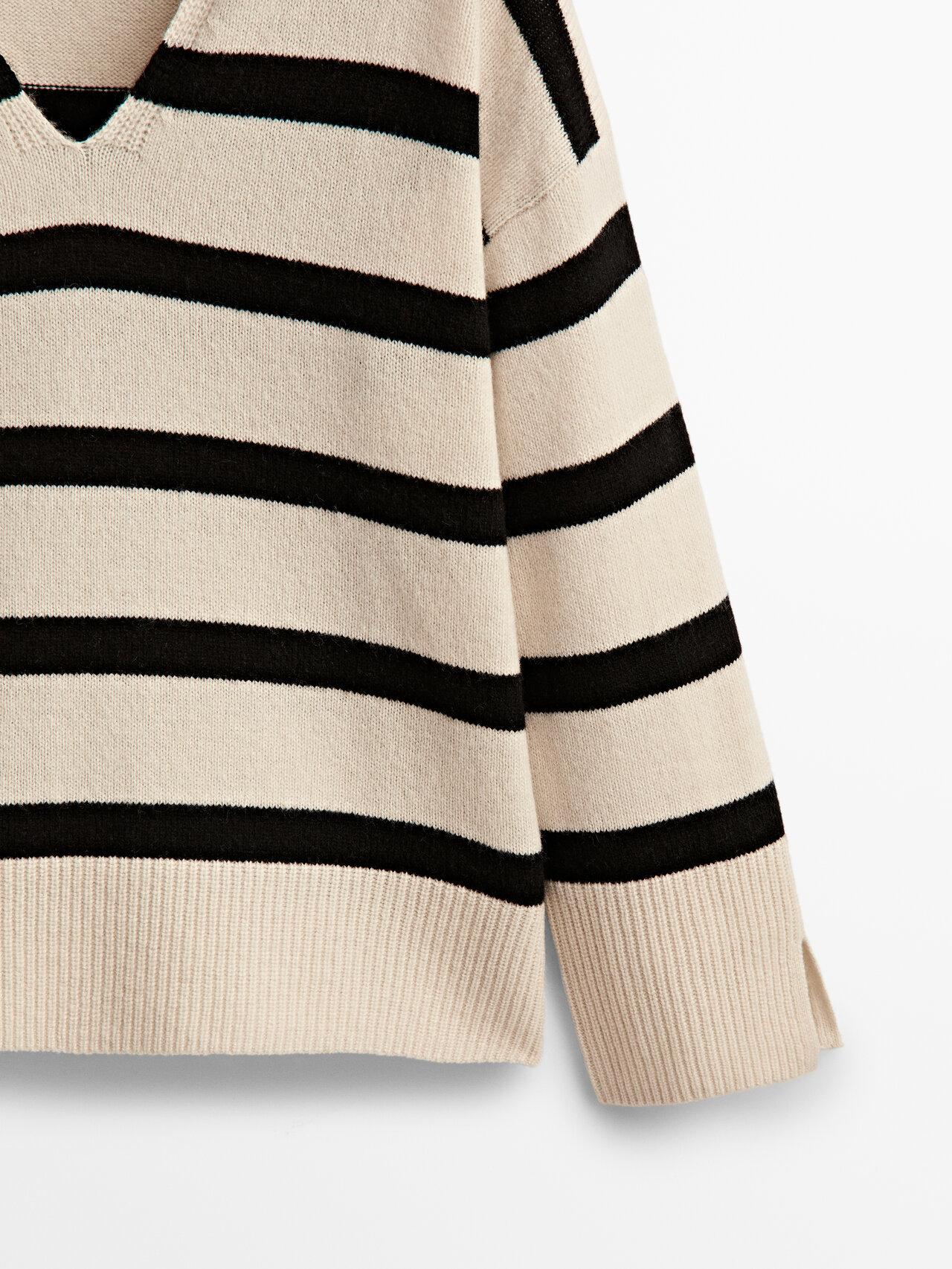 MASSIMO DUTTI Striped Wool And Cashmere Polo Sweater in Natural | Lyst