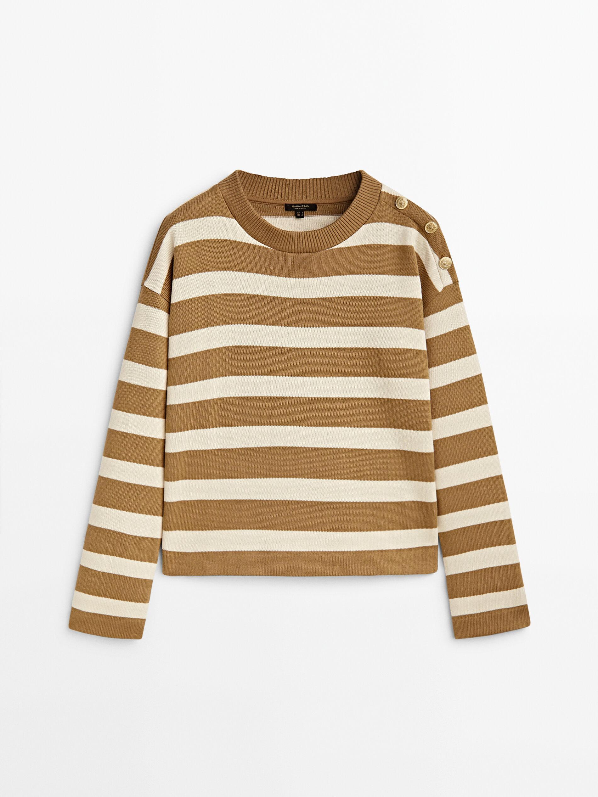 MASSIMO DUTTI Striped Sweatshirt With Button Details in Natural | Lyst