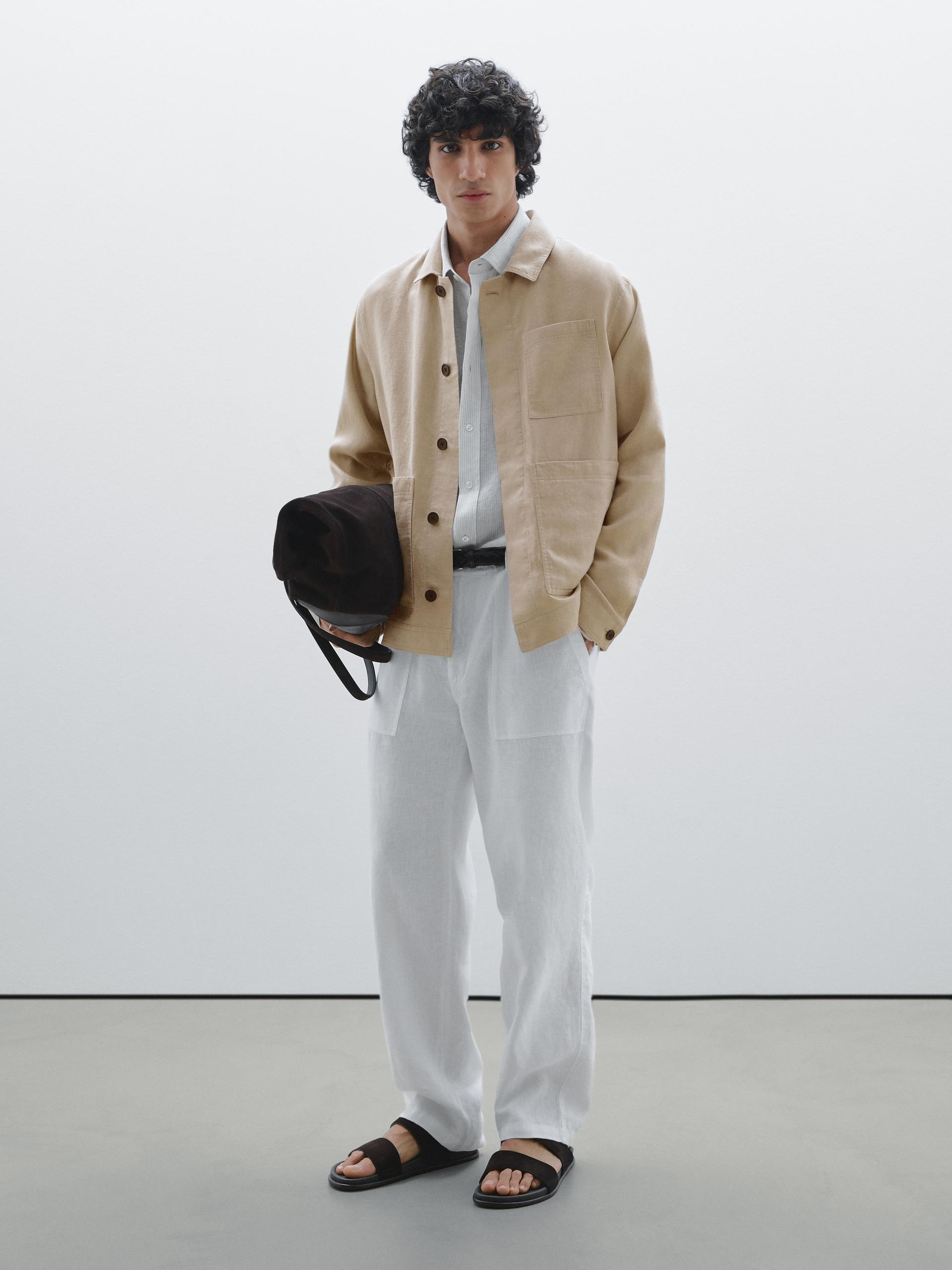 Lino Pantalones Cuadros Massimo Dutti Pantalón Wide Leg 100% Lino