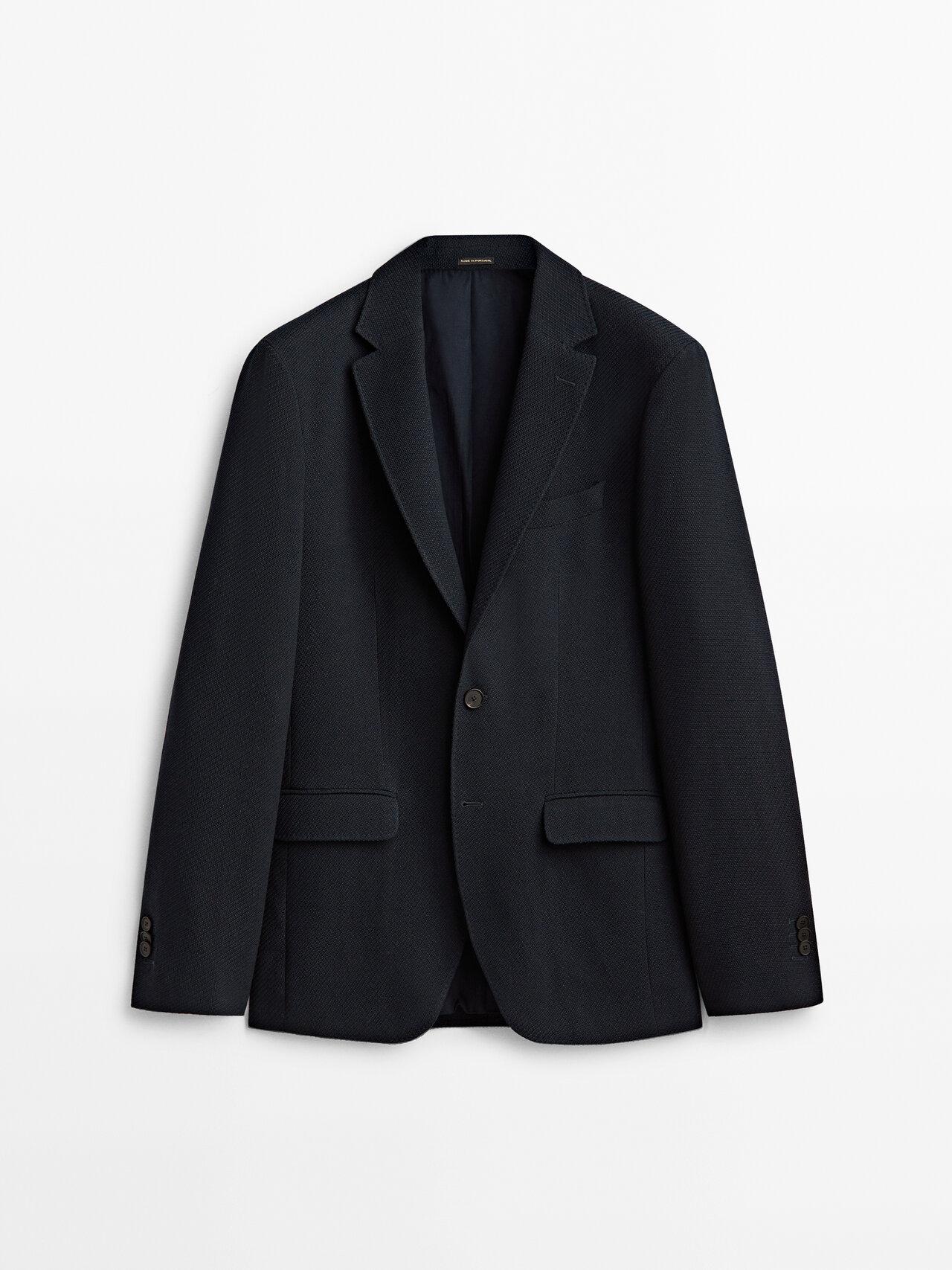 MASSIMO DUTTI Navy Blue Wool Blazer With Diagonal Fabric for Men | Lyst