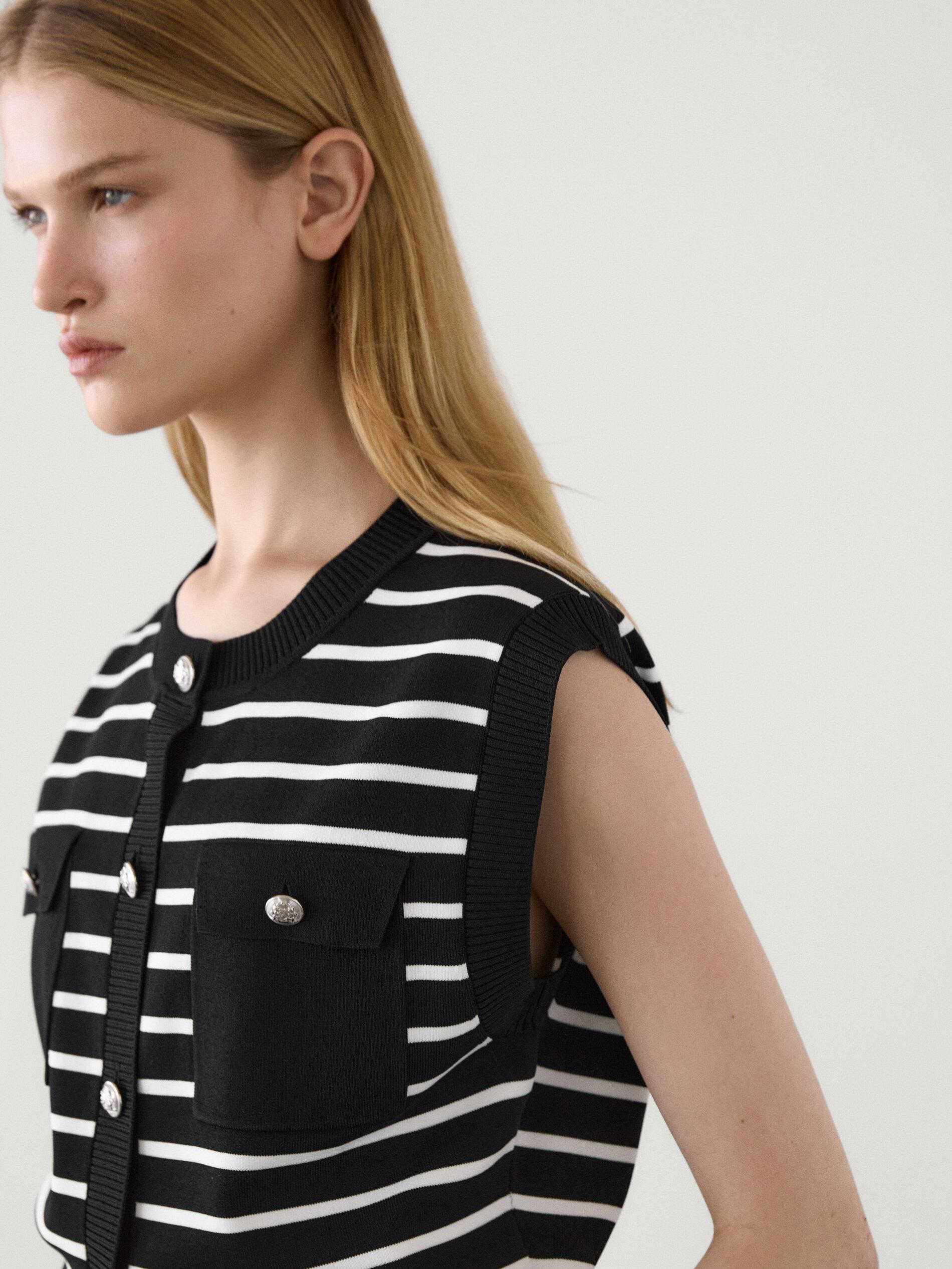 MASSIMO DUTTI Gestreifte Strickweste Schwarz Xs in Schwarz