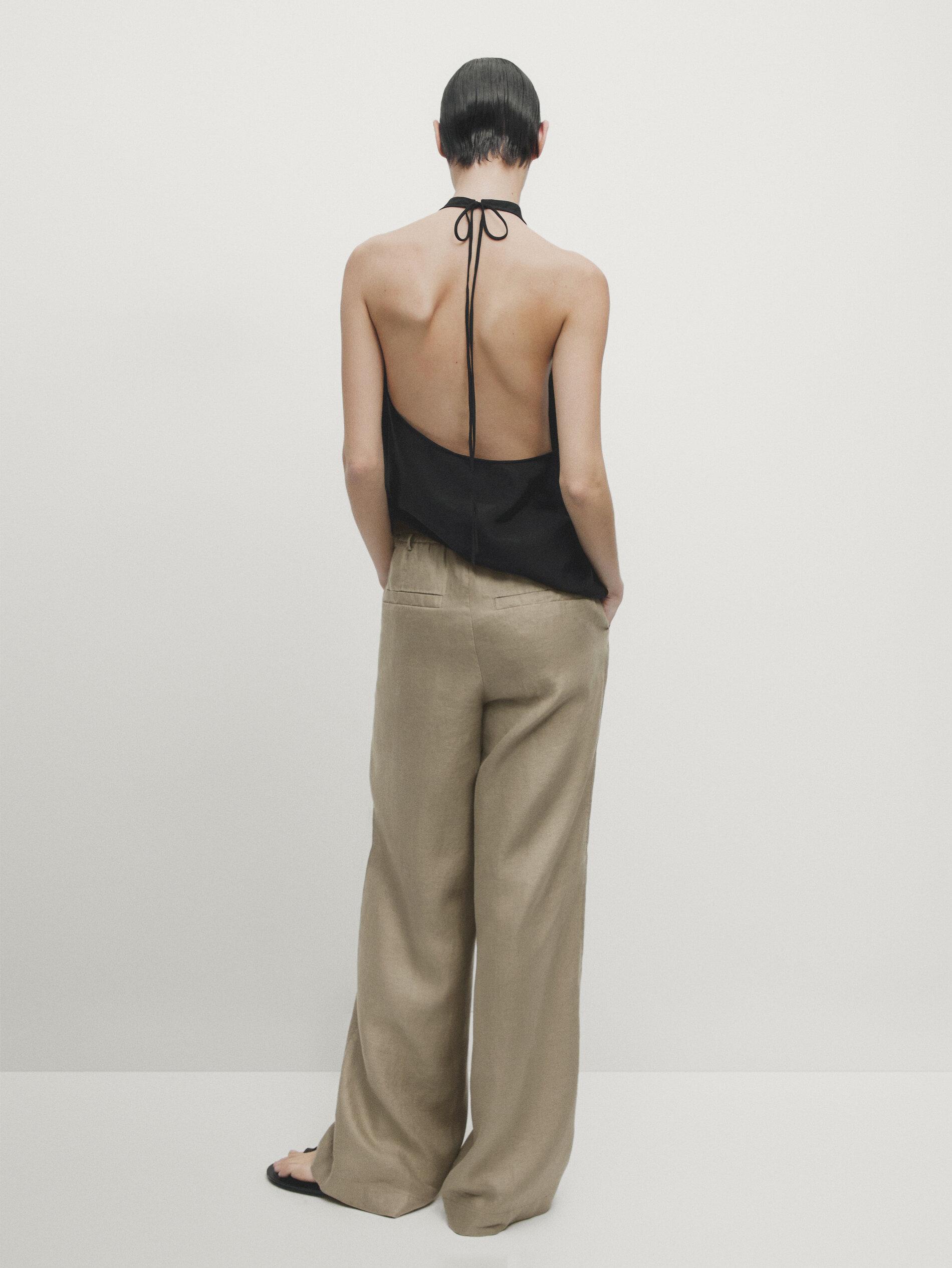 Pantalón Lino Wide Leg MASSIMO DUTTI de color Neutro Lyst