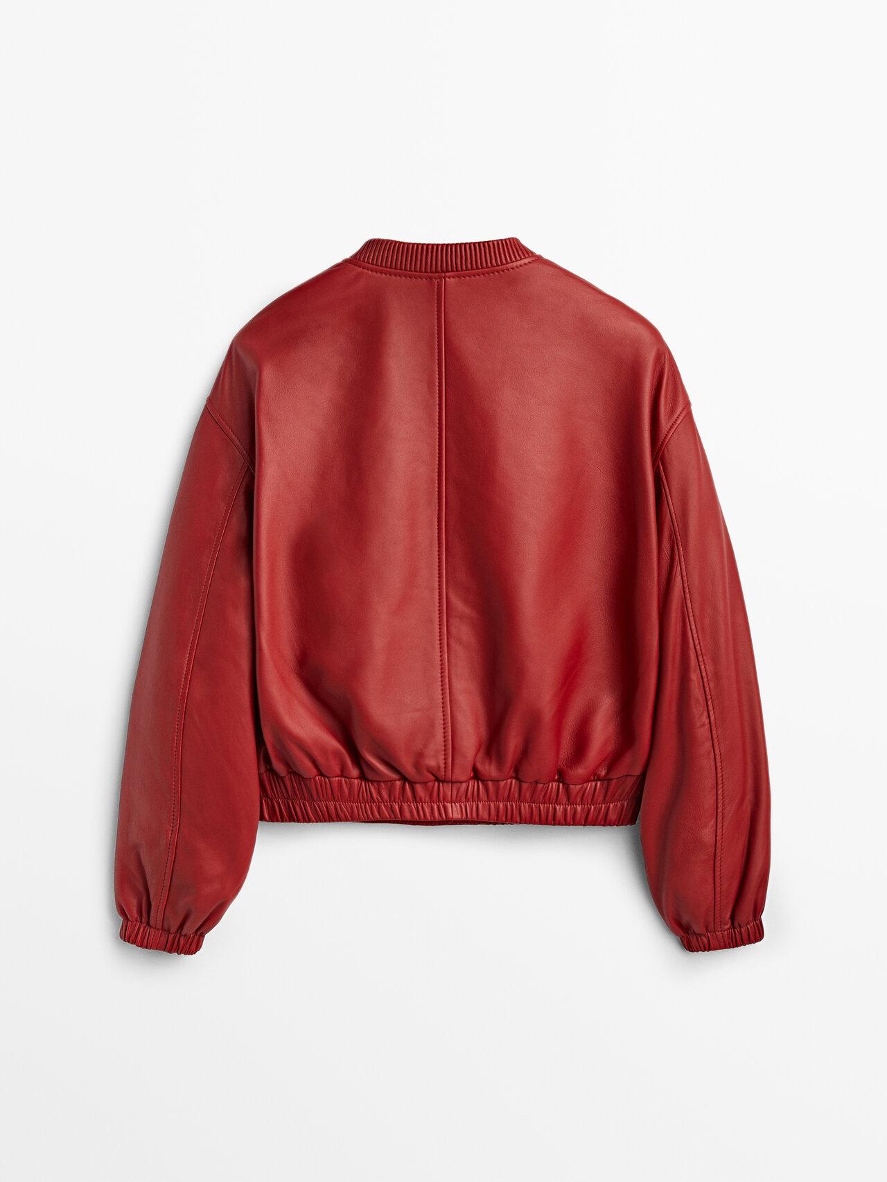 MASSIMO DUTTI Nappa Leather Bomber Jacket in Red - Lyst
