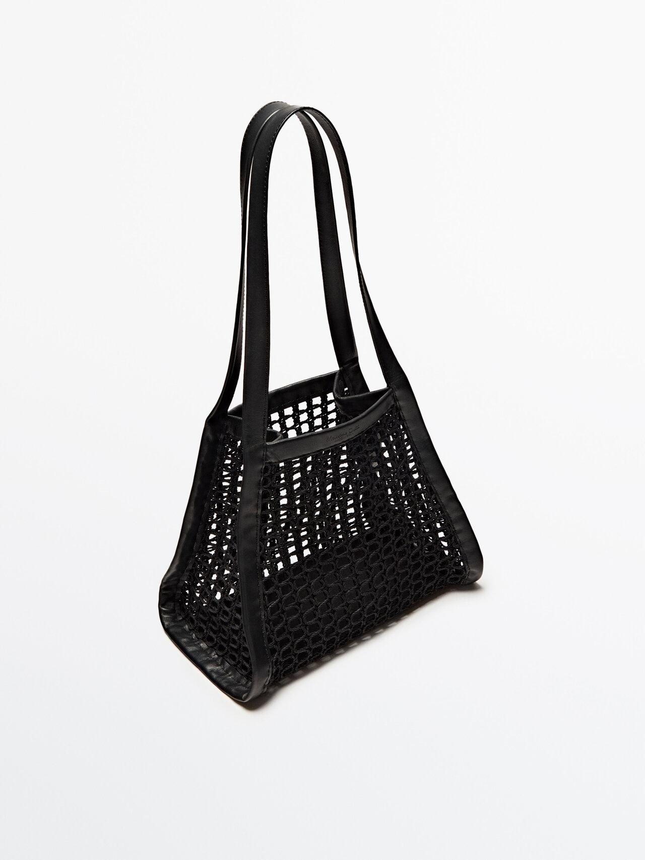 MASSIMO DUTTI Contrast Leather Mesh Bag - Limited Edition in Black | Lyst