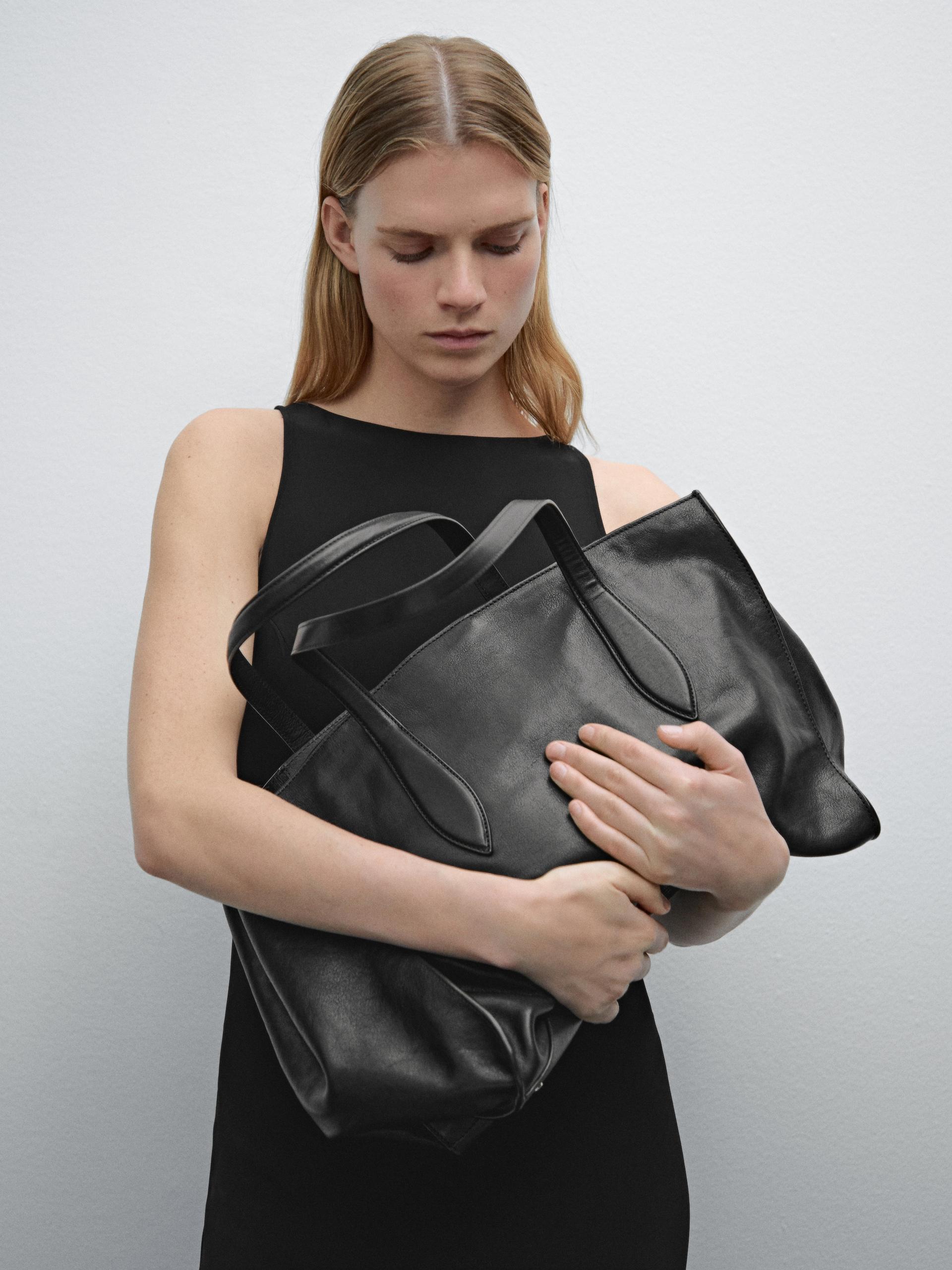 MASSIMO DUTTI Maxi Nappa Leather Md Icon Tote Bag in Black | Lyst UK