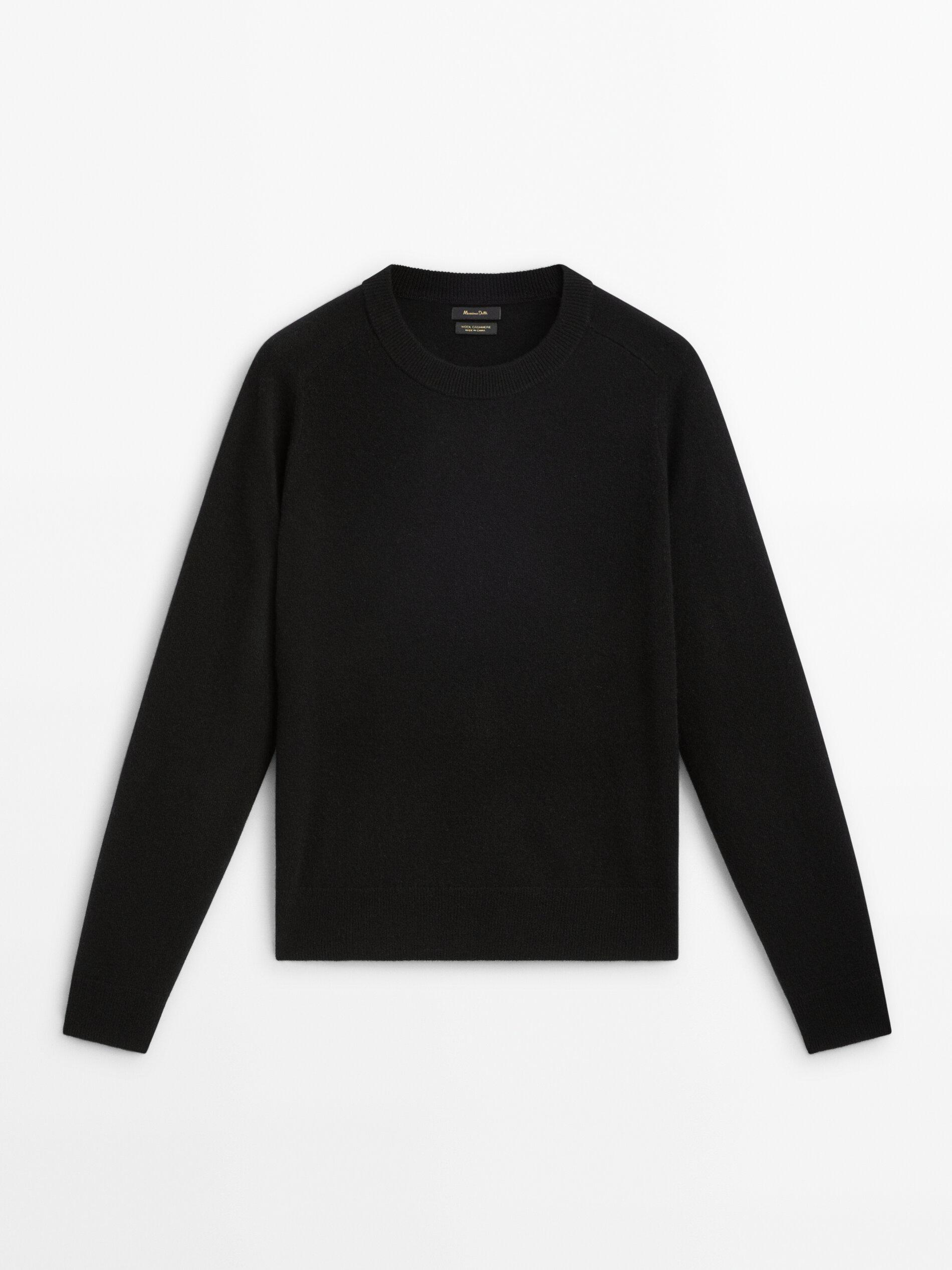 MASSIMO DUTTI Wool And Cashmere Blend Round Neck Sweater in Black | Lyst