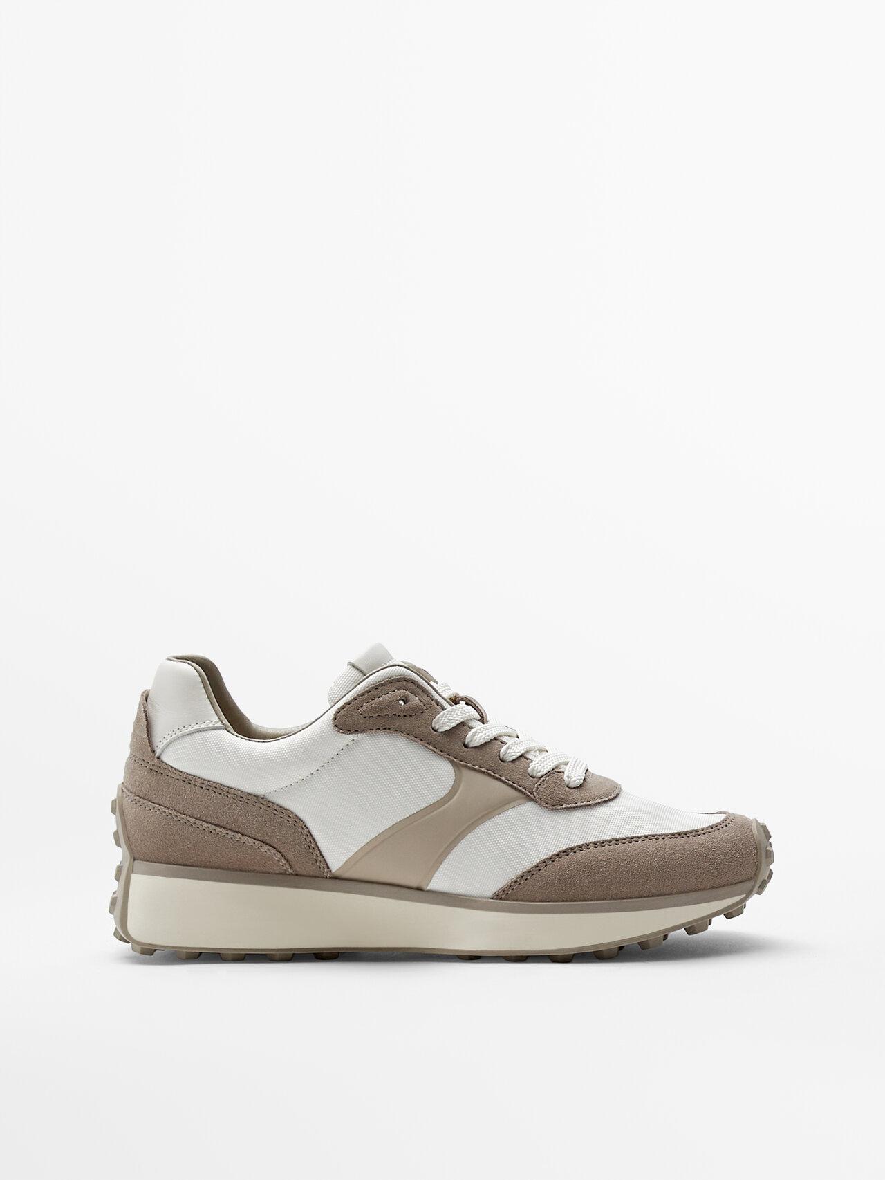 MASSIMO DUTTI Leather Trainers With Contrast Trims in White | Lyst