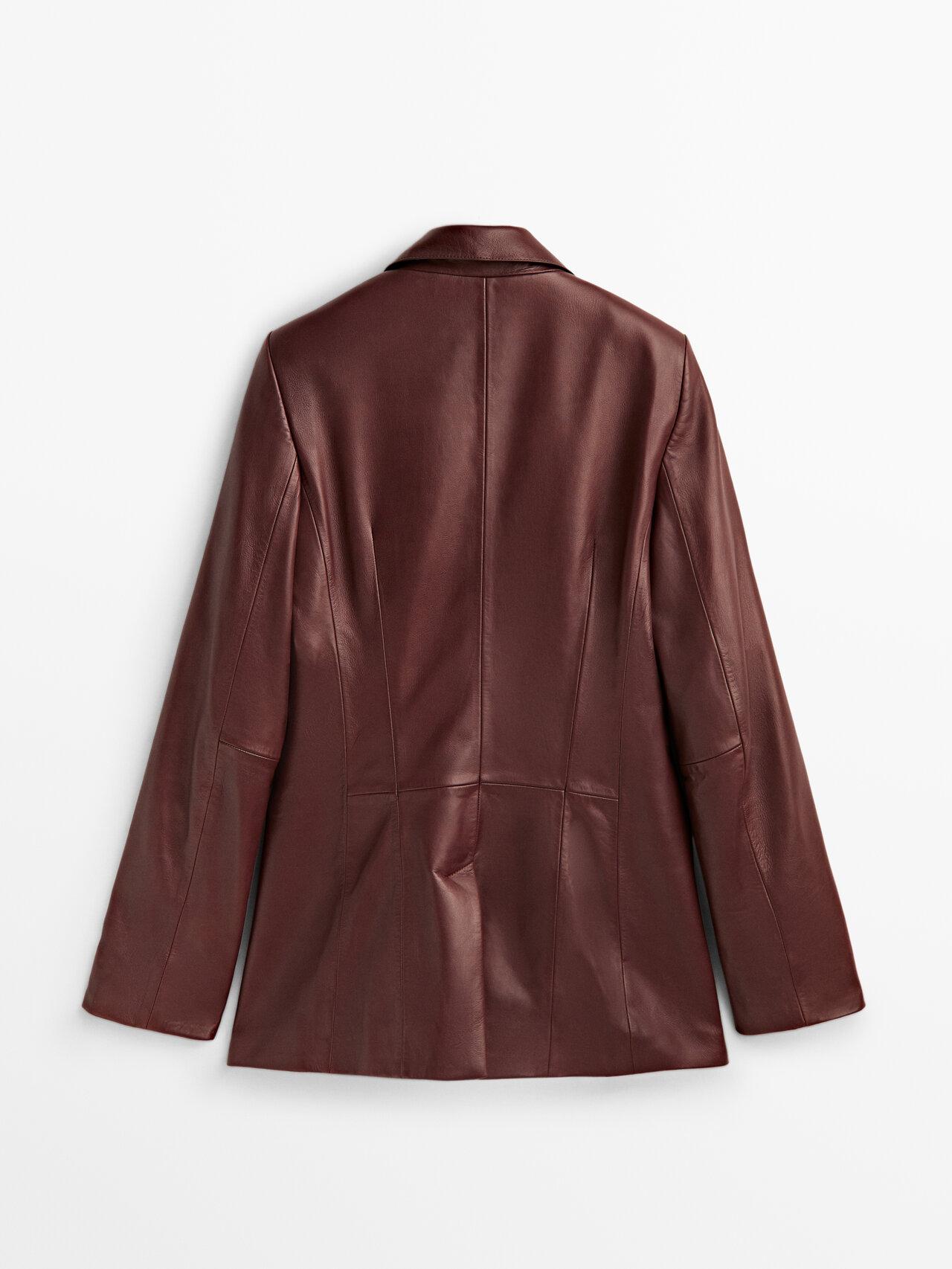 MASSIMO DUTTI Nappa Leather Blazer With Hidden Button in Red | Lyst
