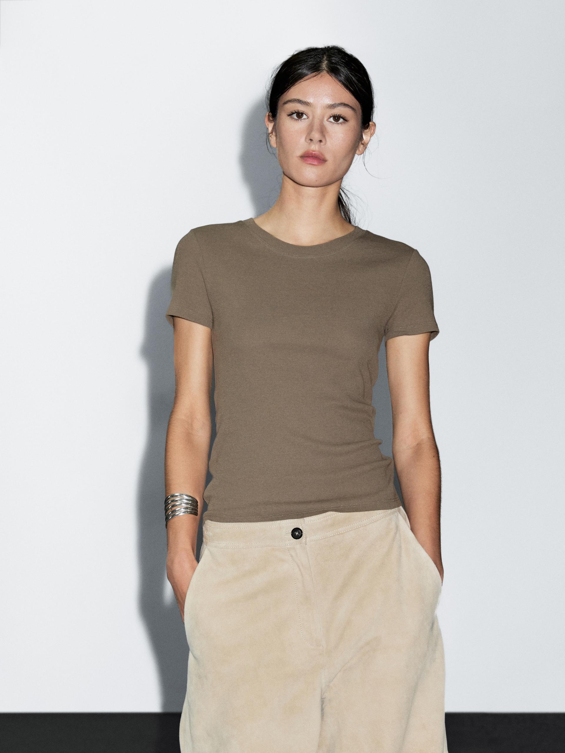 ★ Massimo Dutti★ Textured crepe effect cotton t-shirt 062 MASSIMO DUTTI Textured Crepe-Effect Cotton T-Shirt in