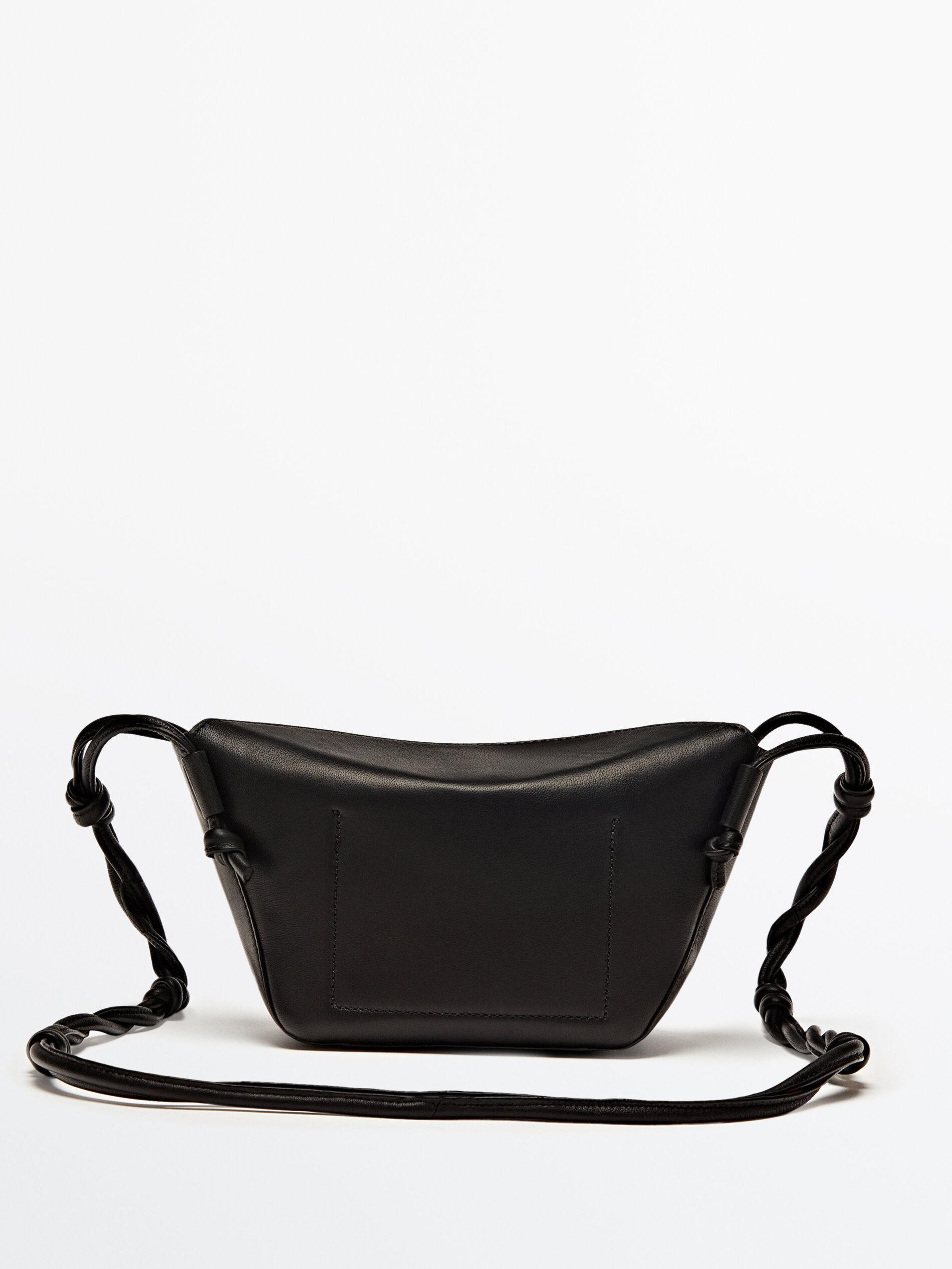 Leather crossbody bag with interwoven strap - Massimo Dutti