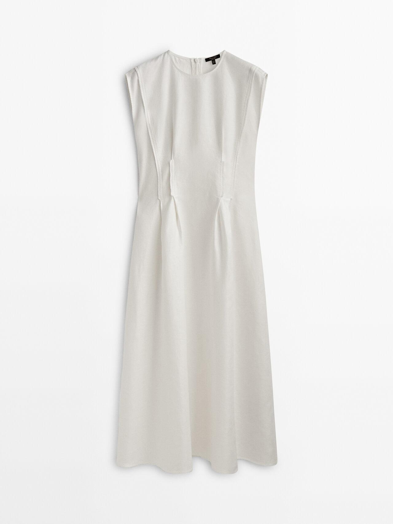 MASSIMO DUTTI Linen Dress With Darts And Seam Details in White | Lyst