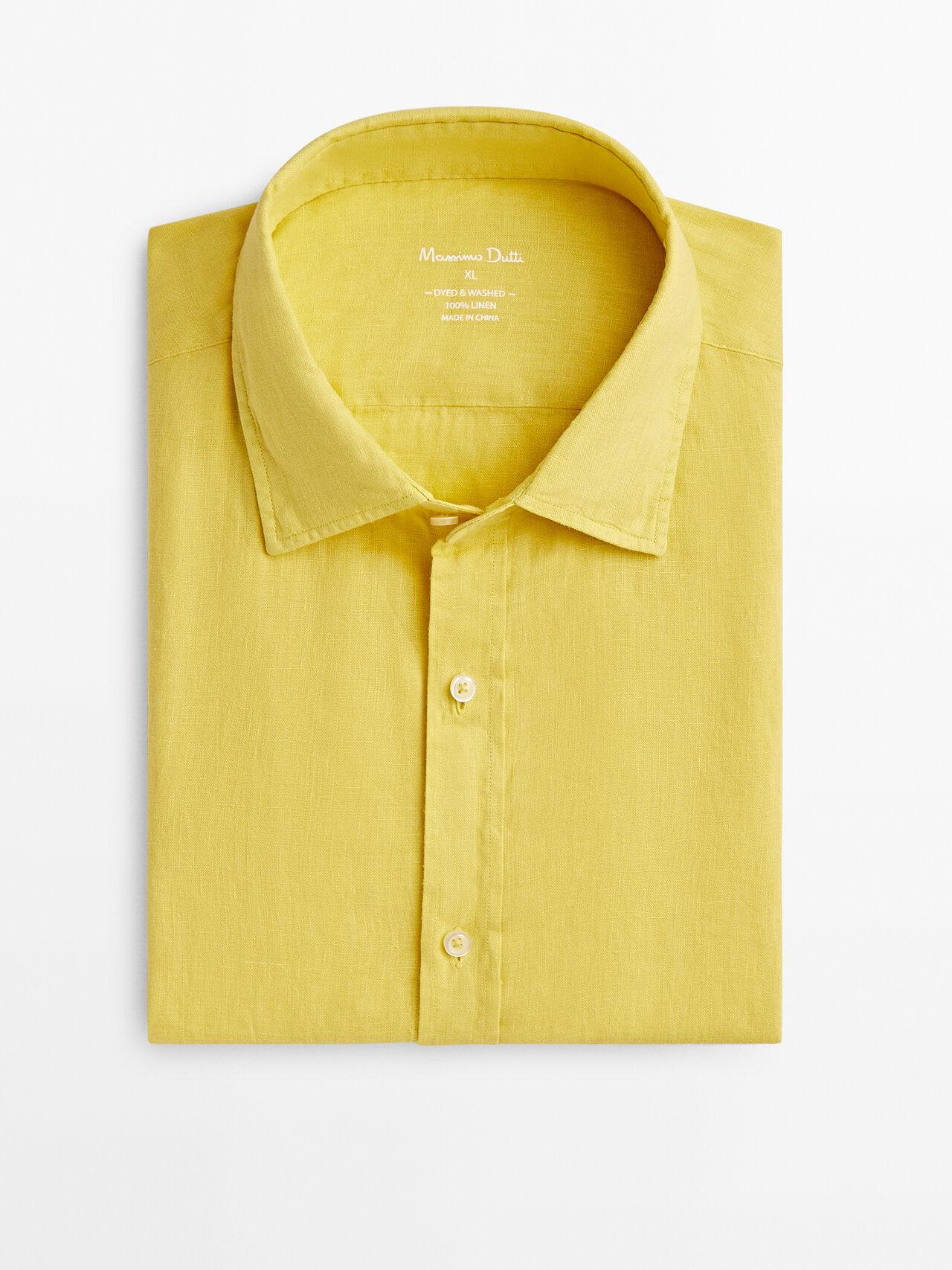 MASSIMO DUTTI 100% Linen Slim-fit Shirt in Yellow for Men | Lyst