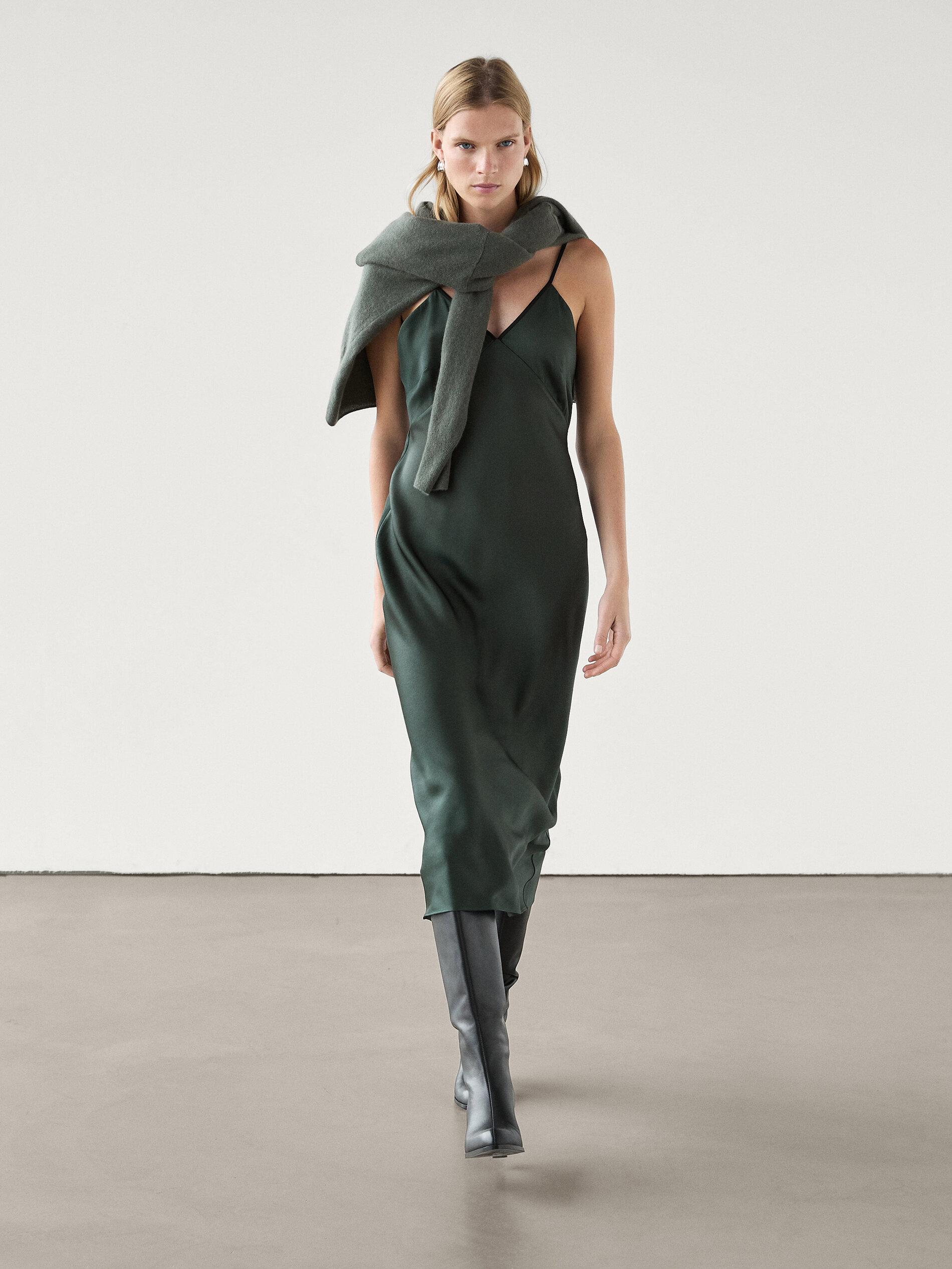 Vestido Midi Lencero Tirantes MASSIMO DUTTI de color Neutro Lyst