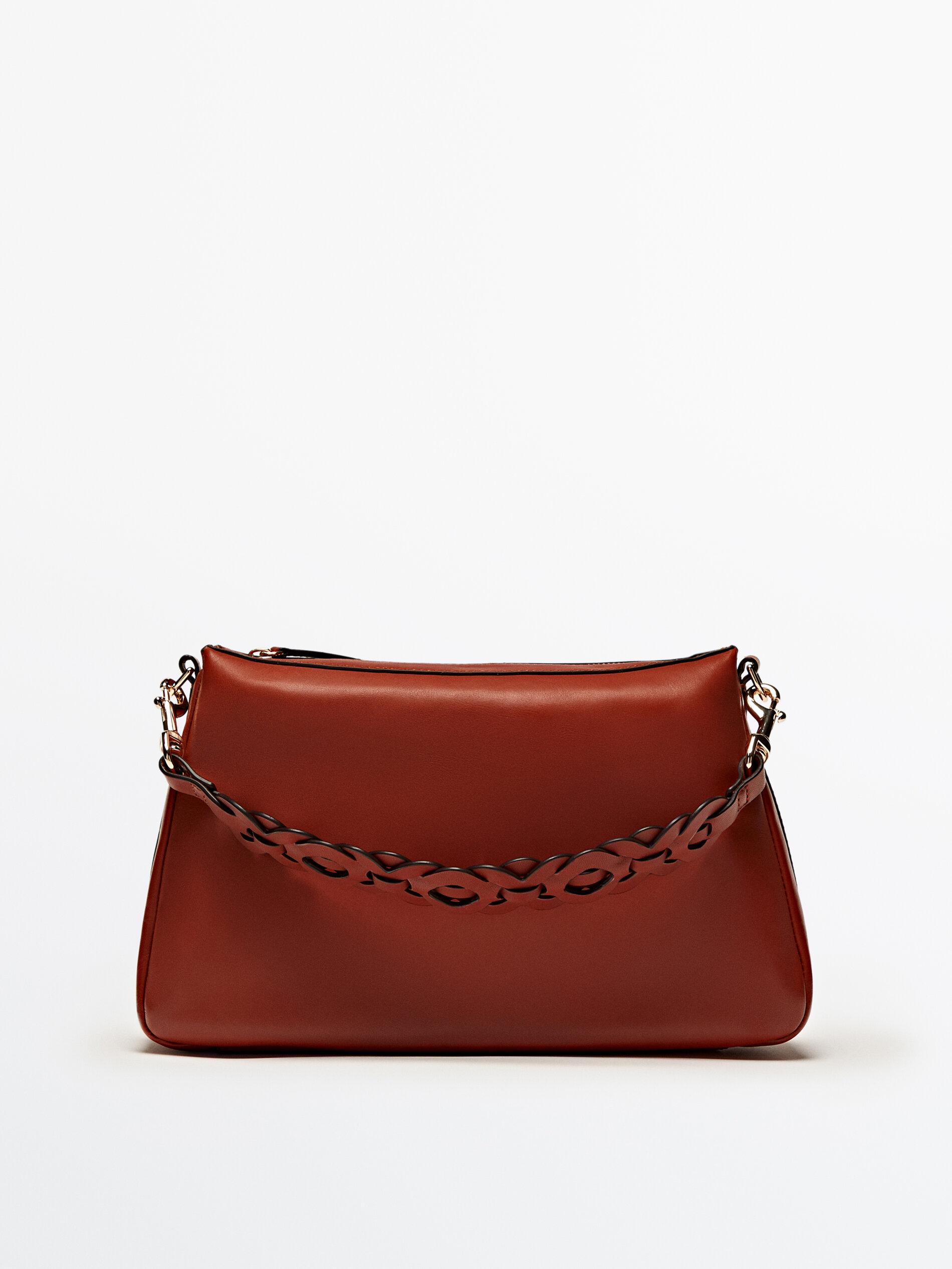 MASSIMO DUTTI Leather Shoulder Bag With Interwoven Strap in Red | Lyst