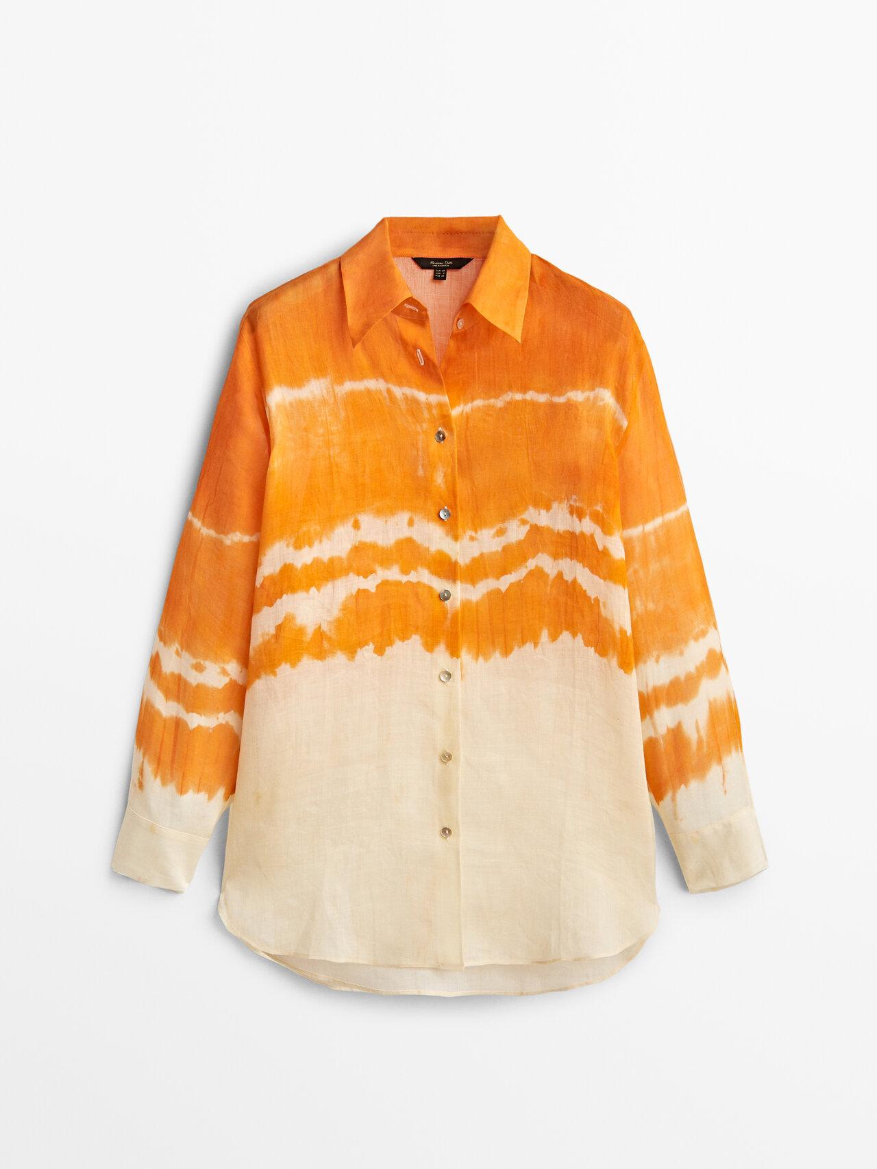 MASSIMO DUTTI Ramie Tie-dye Orange Shirt | Lyst