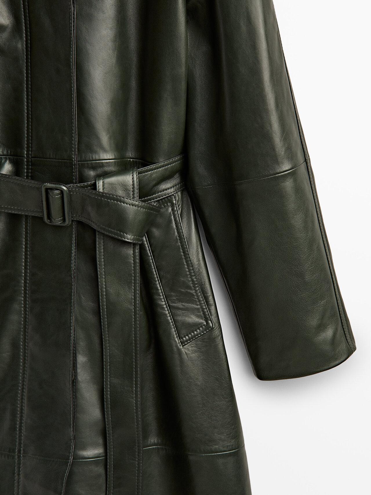 Massimo Dutti - - Nappa Leather Trench-Style Coat with Belt - Leather - M