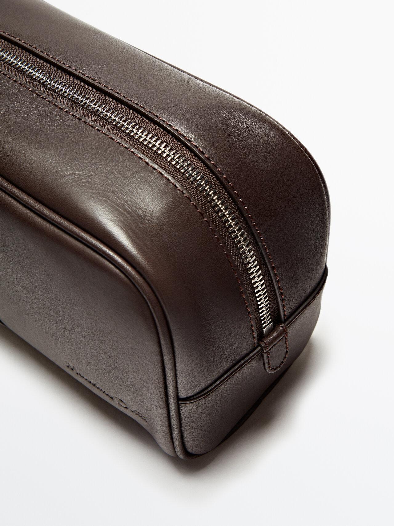 MASSIMO DUTTI Leather Toiletry Bag With Zip in Brown for Men | Lyst