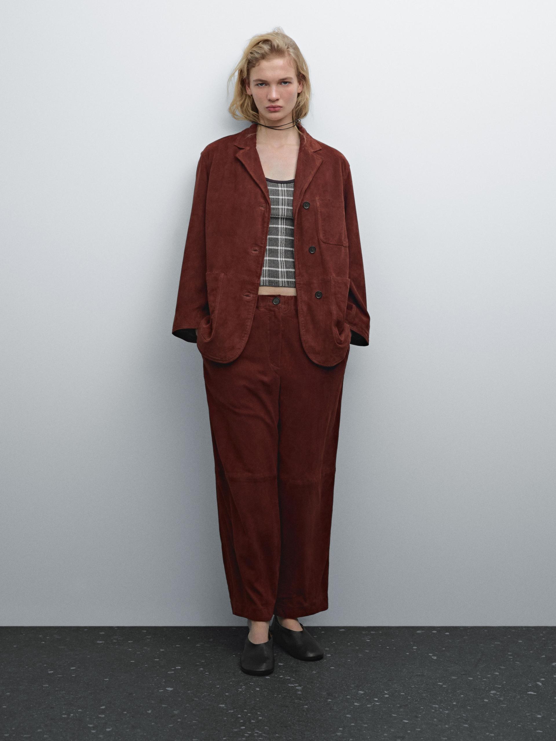 MASSIMO DUTTI Straight Fit Suede Leather Blazer in Red Lyst UK