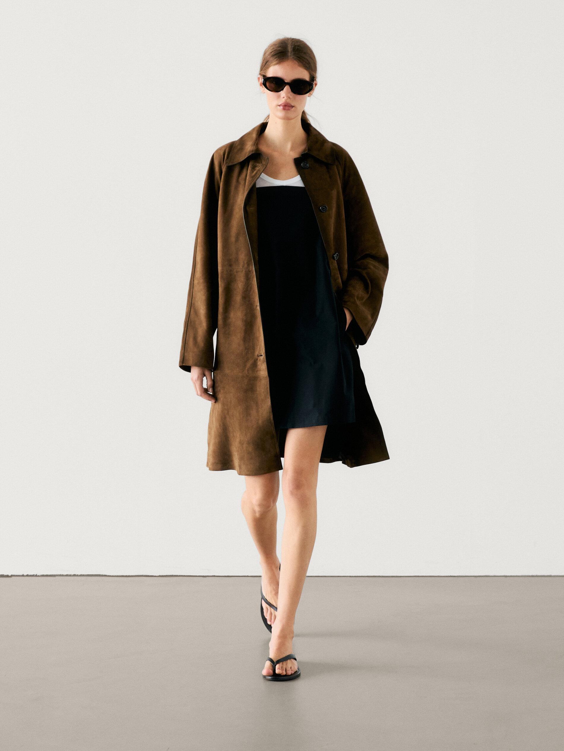 Massimo Dutti Suede Leather Trench Coat MASSIMO DUTTI Suede