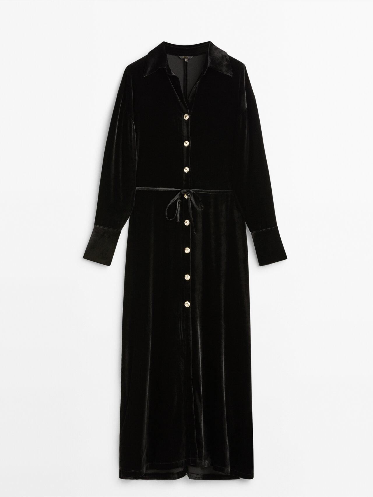 MASSIMO DUTTI Velvet Shirt Dress in Black Lyst