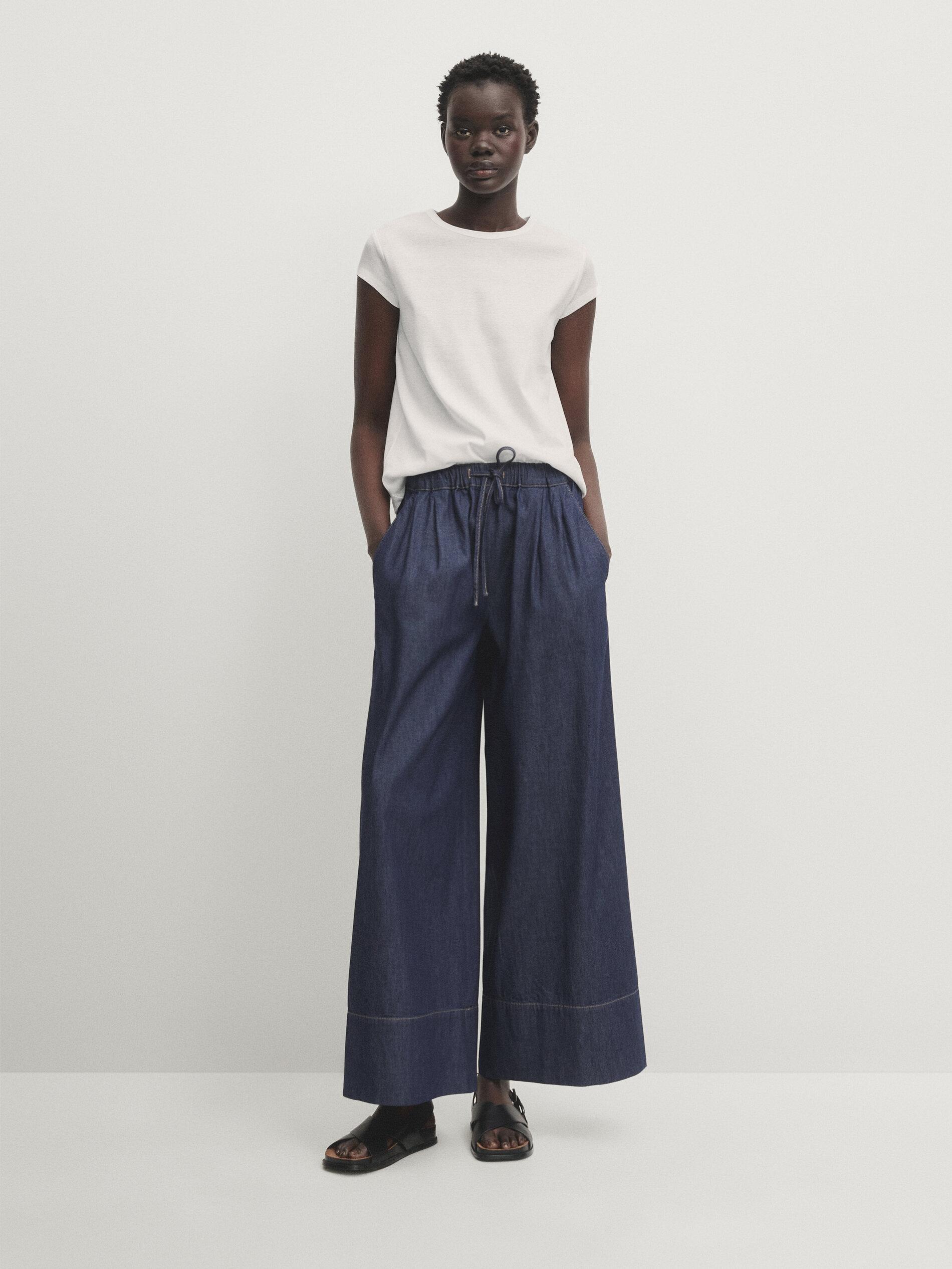 MASSIMO DUTTI Wide-Leg Jeans With Drawstring Detail in Blue Lyst UK