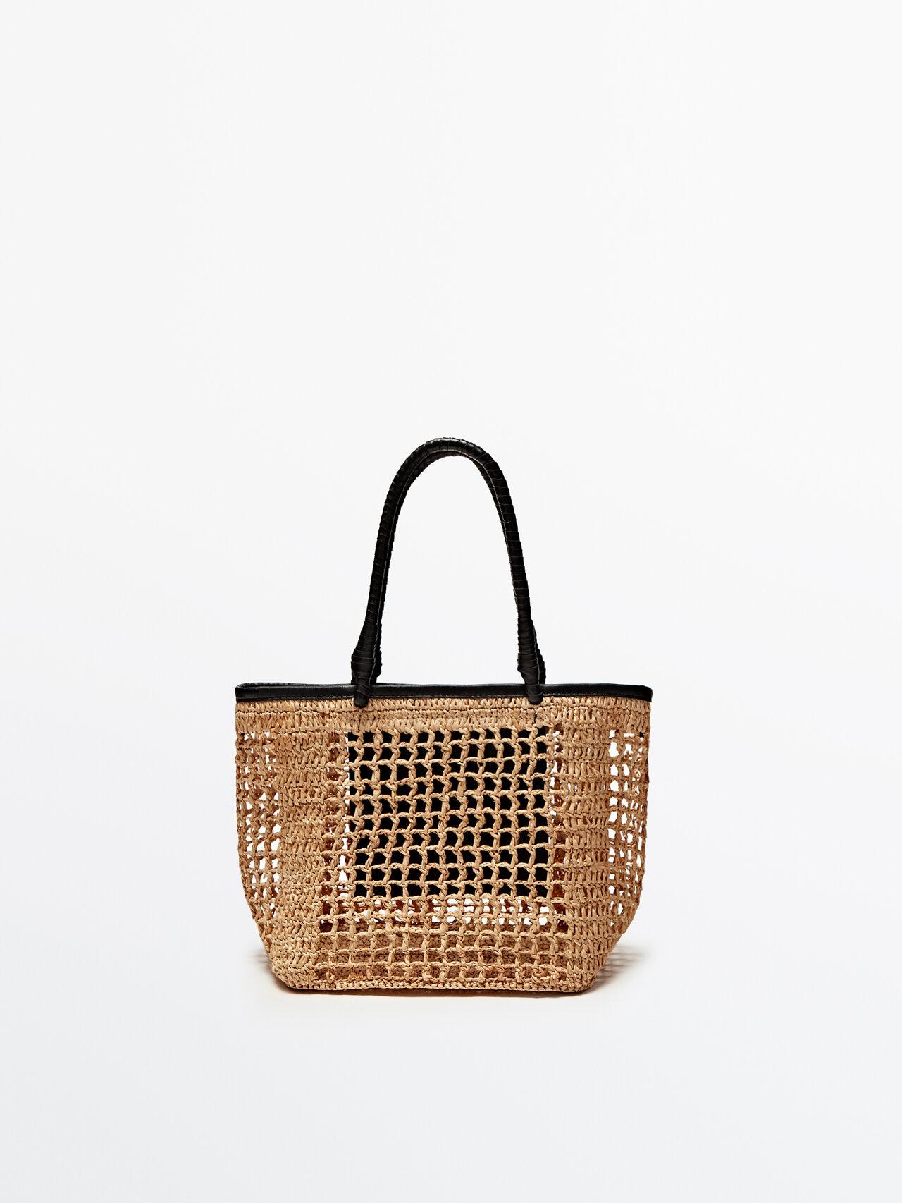 MASSIMO DUTTI Open-knit Raffia Mini Tote Bag in Natural | Lyst