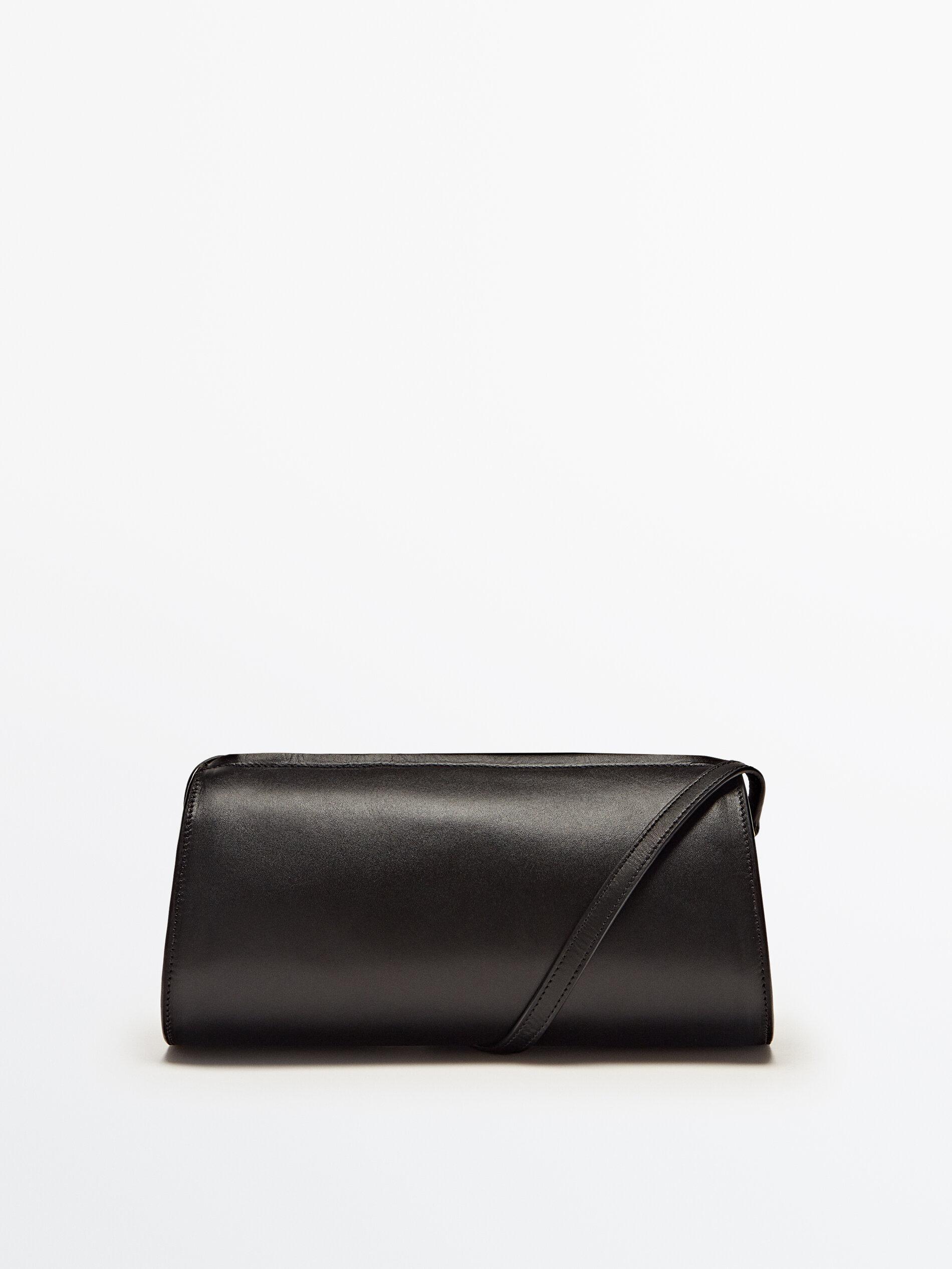 Plain black top leather bag