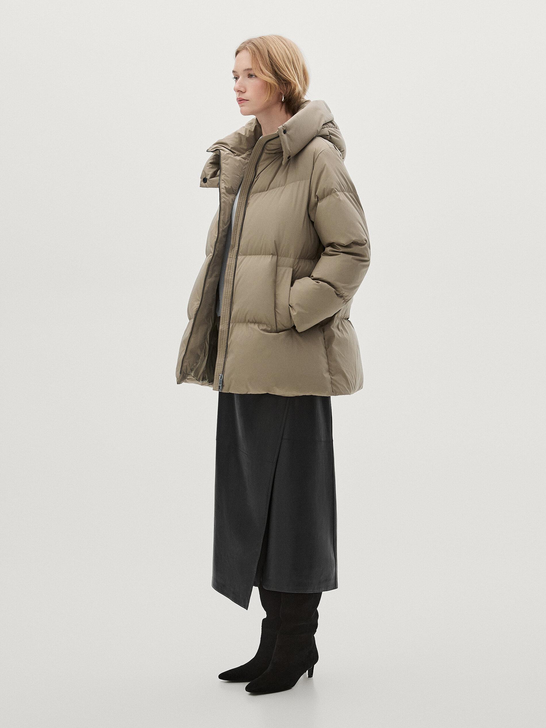 MASSIMO DUTTI Technical Fabric Down Puffer Jacket in Natural Lyst UK