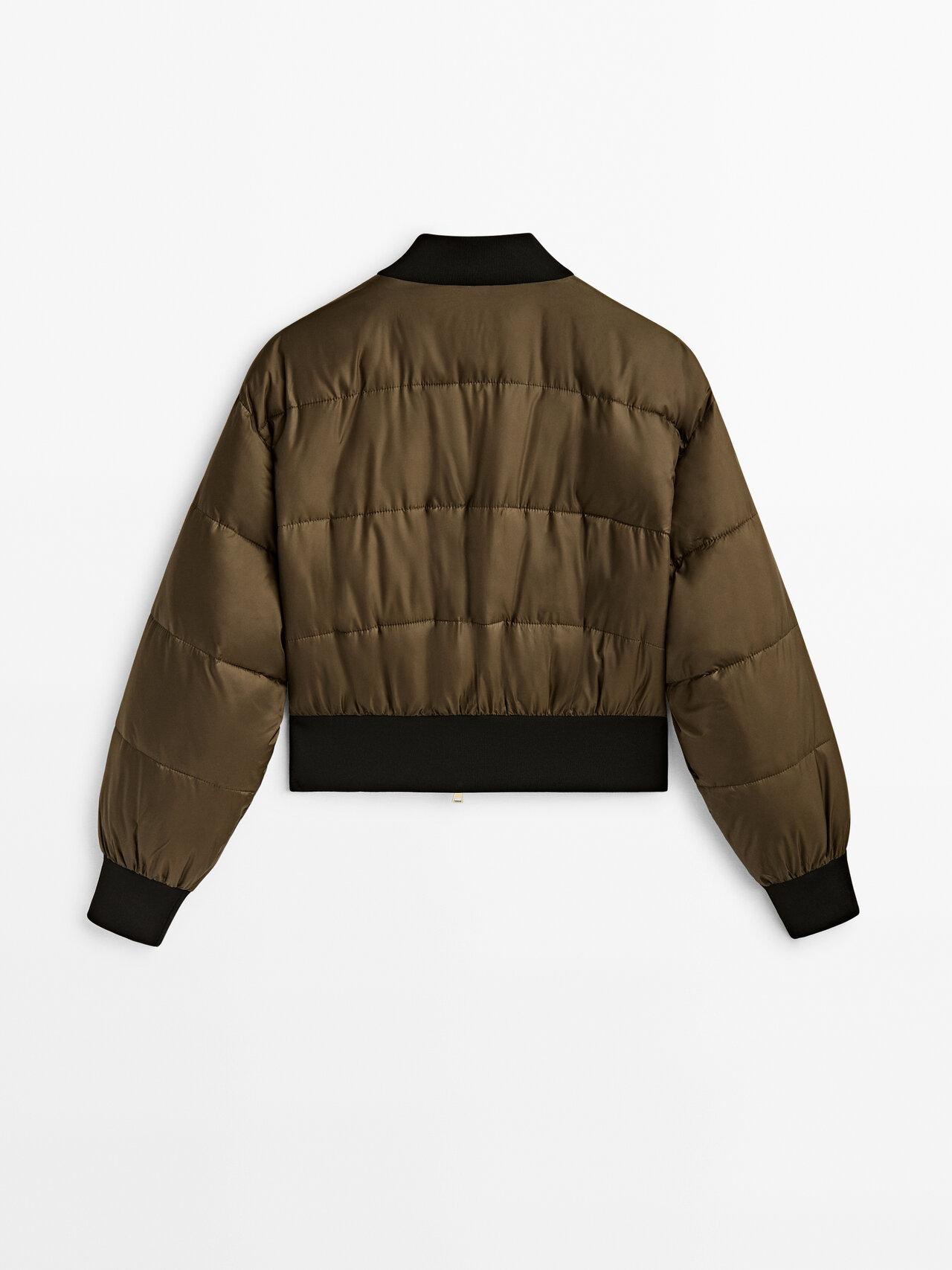 MASSIMO DUTTI Cropped Quilted Bomber Jacket in Brown | Lyst