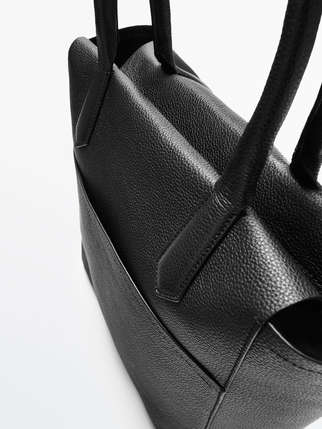 MASSIMO DUTTI Tumbled Leather Tote Bag in Black | Lyst