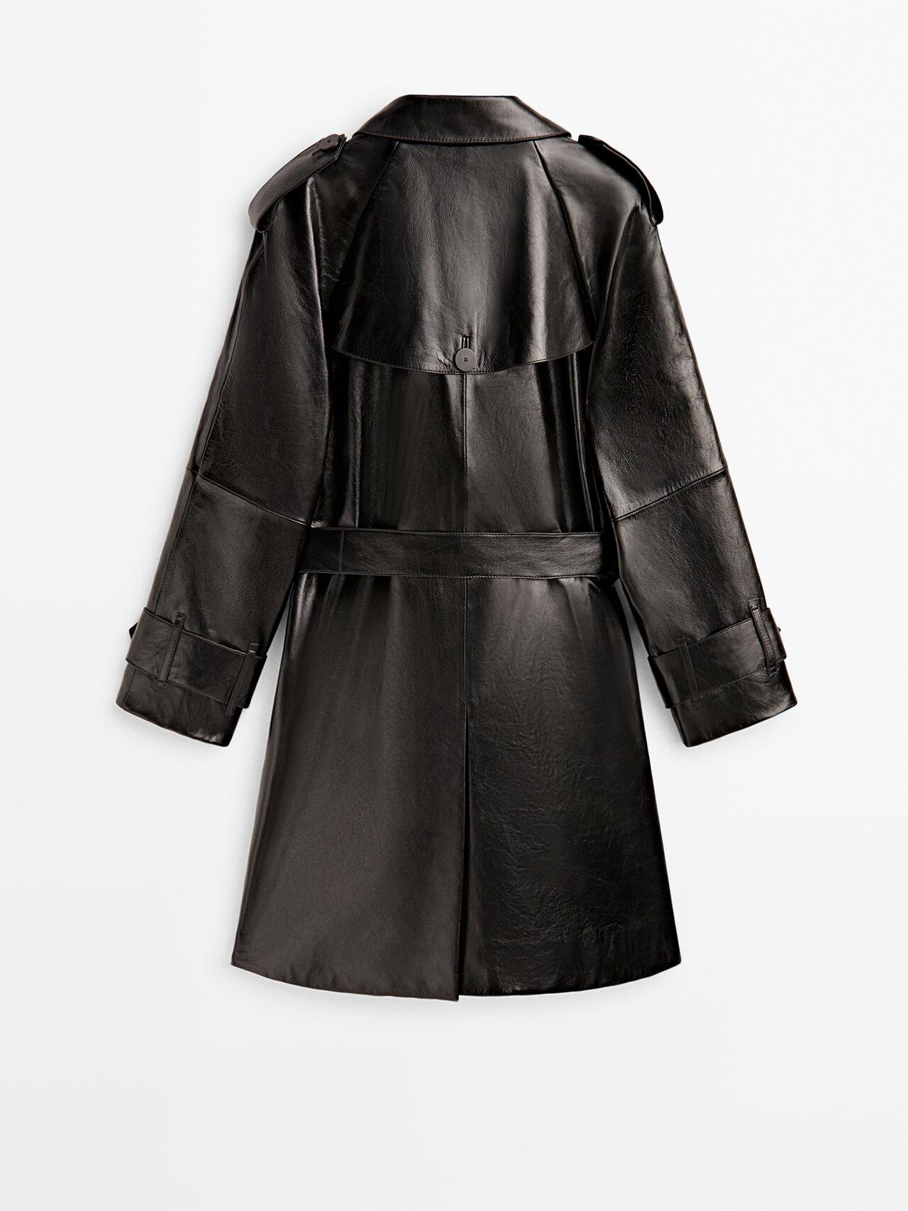 MASSIMO DUTTI Leather Trench Jacket With A Patent Finish in Black | Lyst