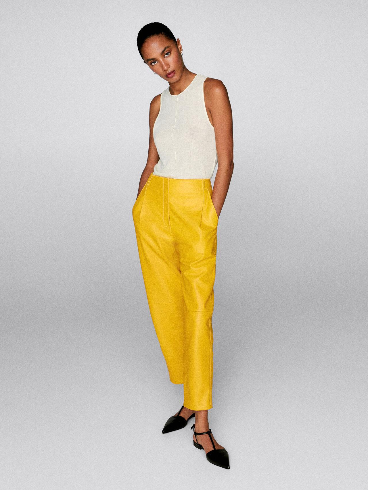 MASSIMO DUTTI Nappa Leather Darted Trousers in Yellow | Lyst