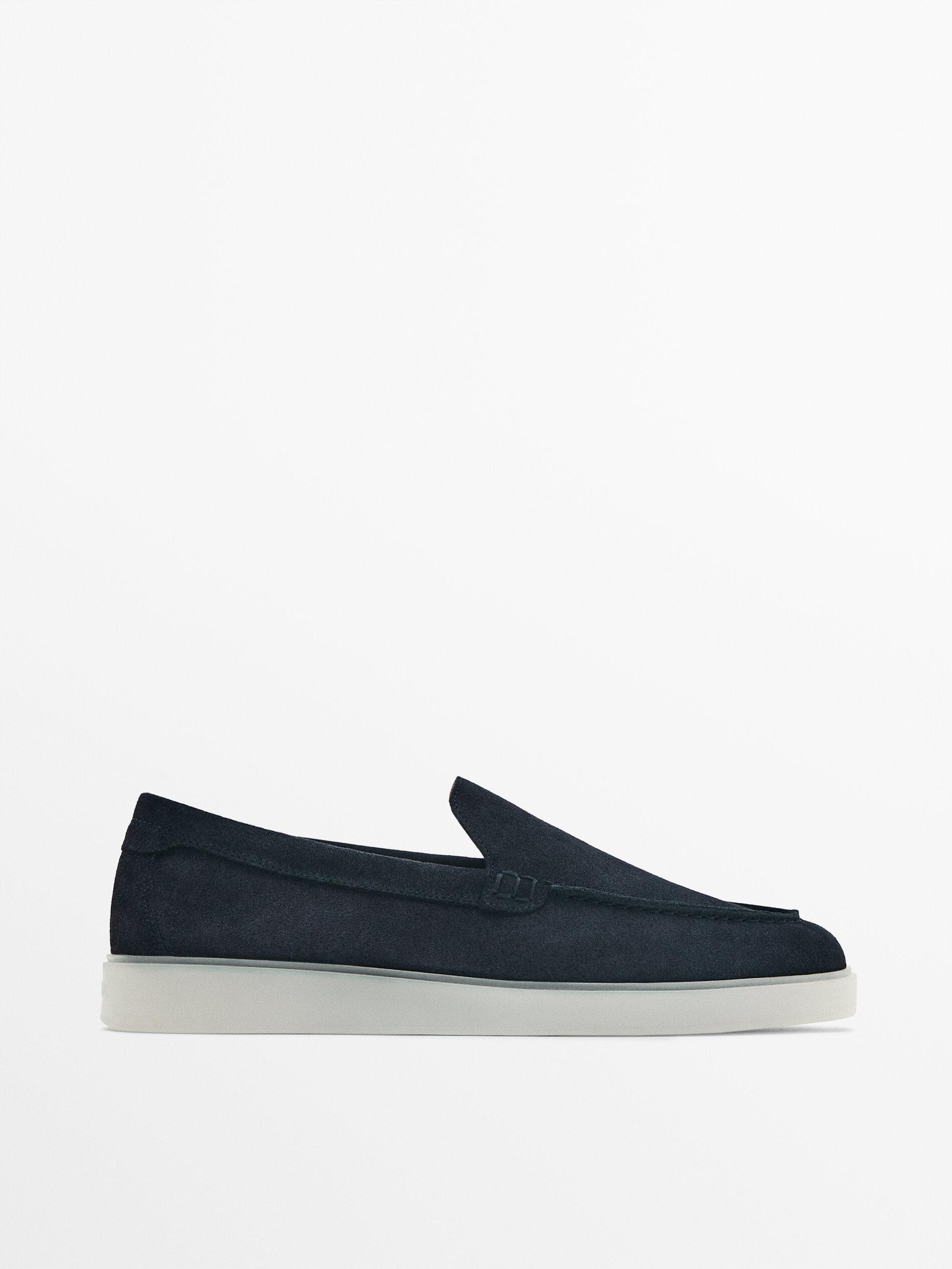 MASSIMO DUTTI Split Suede Translucent Sole Loafers in Blue for Men | Lyst