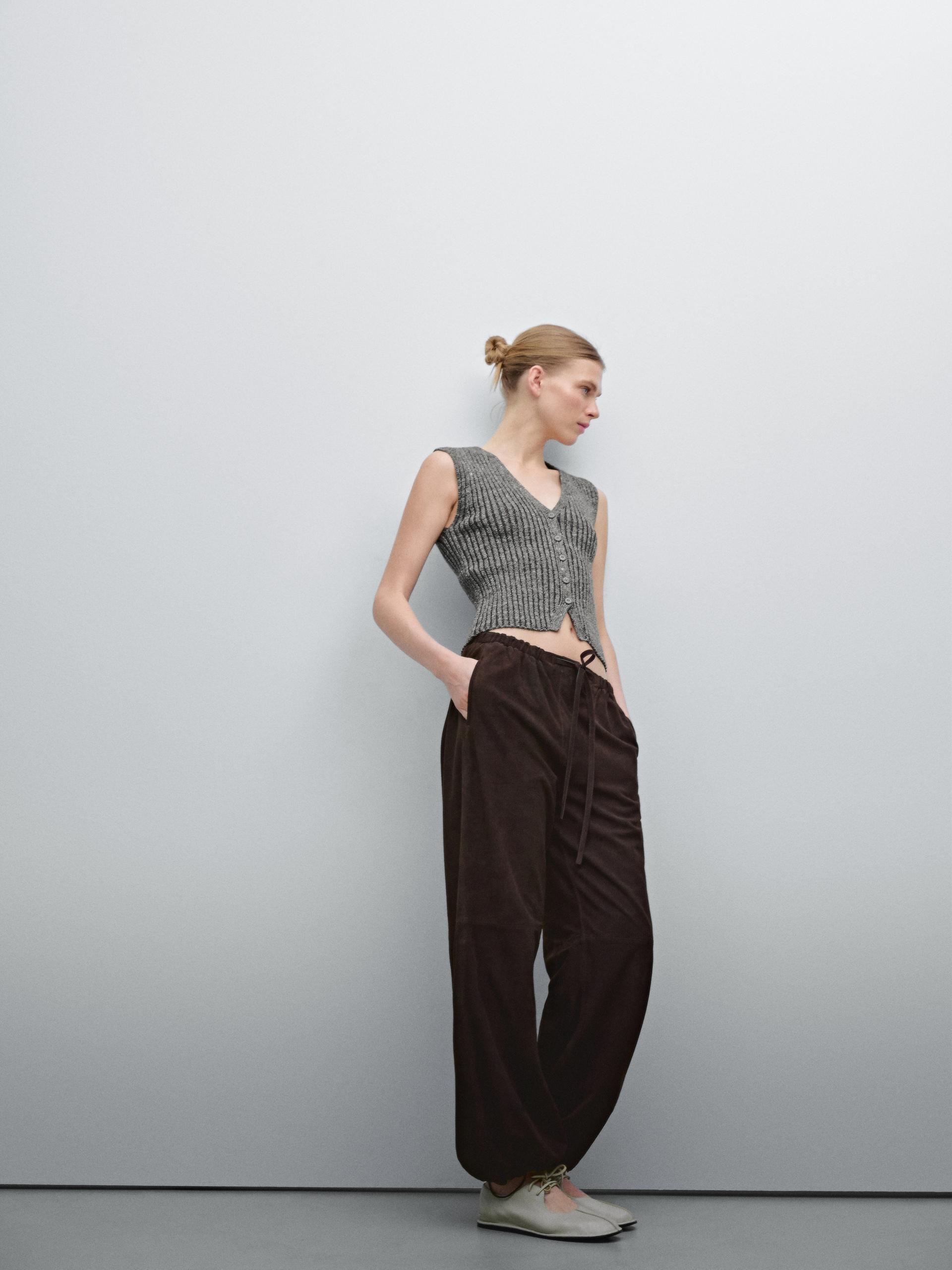 MASSIMO DUTTI Suede Leather Parachute Trousers in White Lyst UK