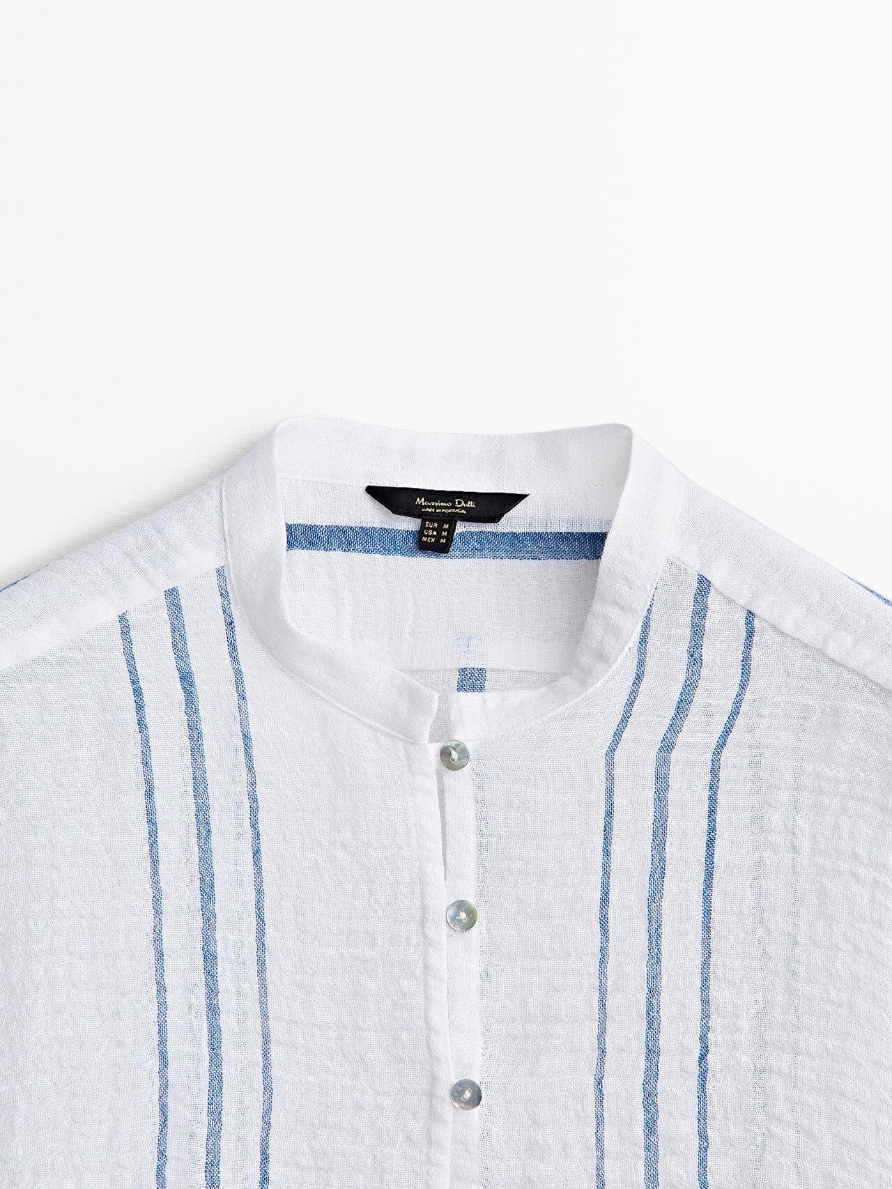MASSIMO DUTTI Waffle-knit Linen Blend Striped Shirt in Blue | Lyst