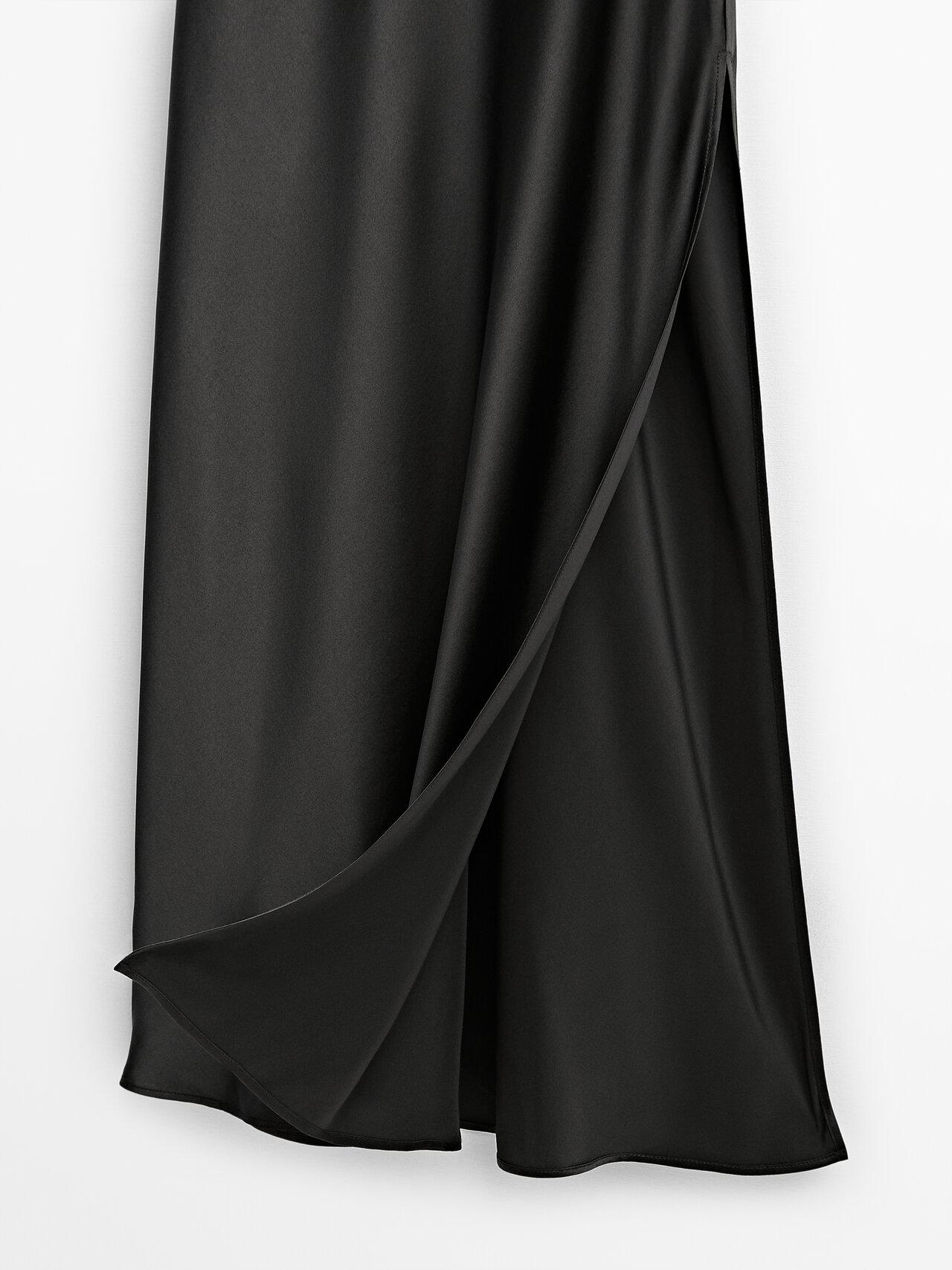 MASSIMO DUTTI Silk Dress With Feather Trim - Studio in Black | Lyst
