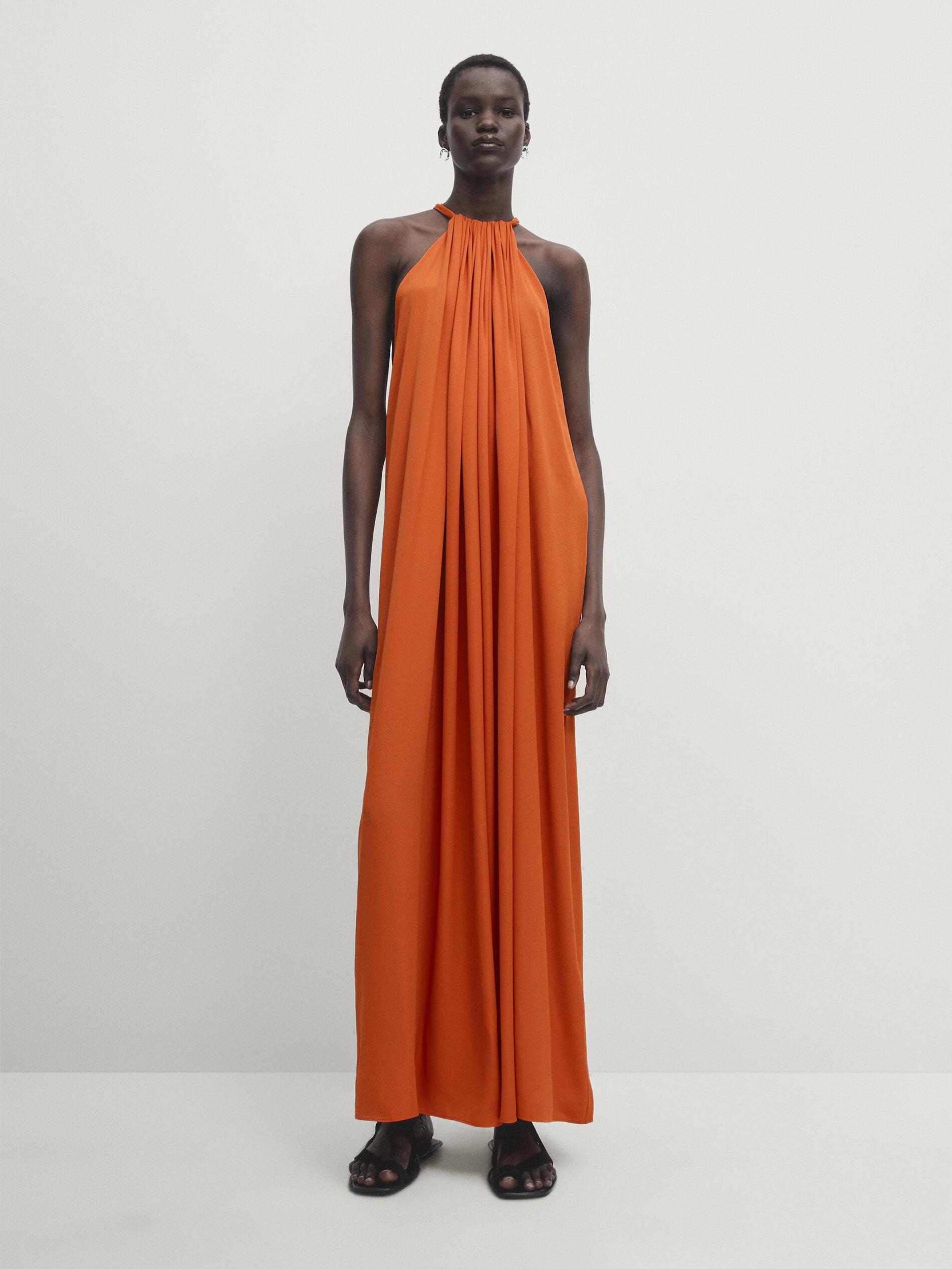 MASSIMO DUTTI Dress With Gathered Neckline And Back Tie in White Lyst UK